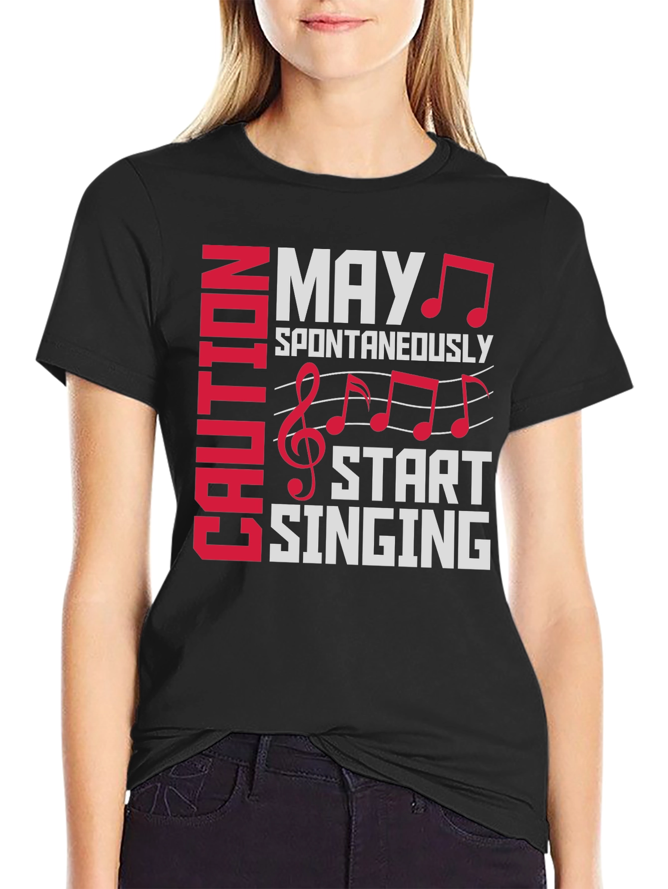 Black Caution May Spontaneously Start Singing T-Shirt view 2