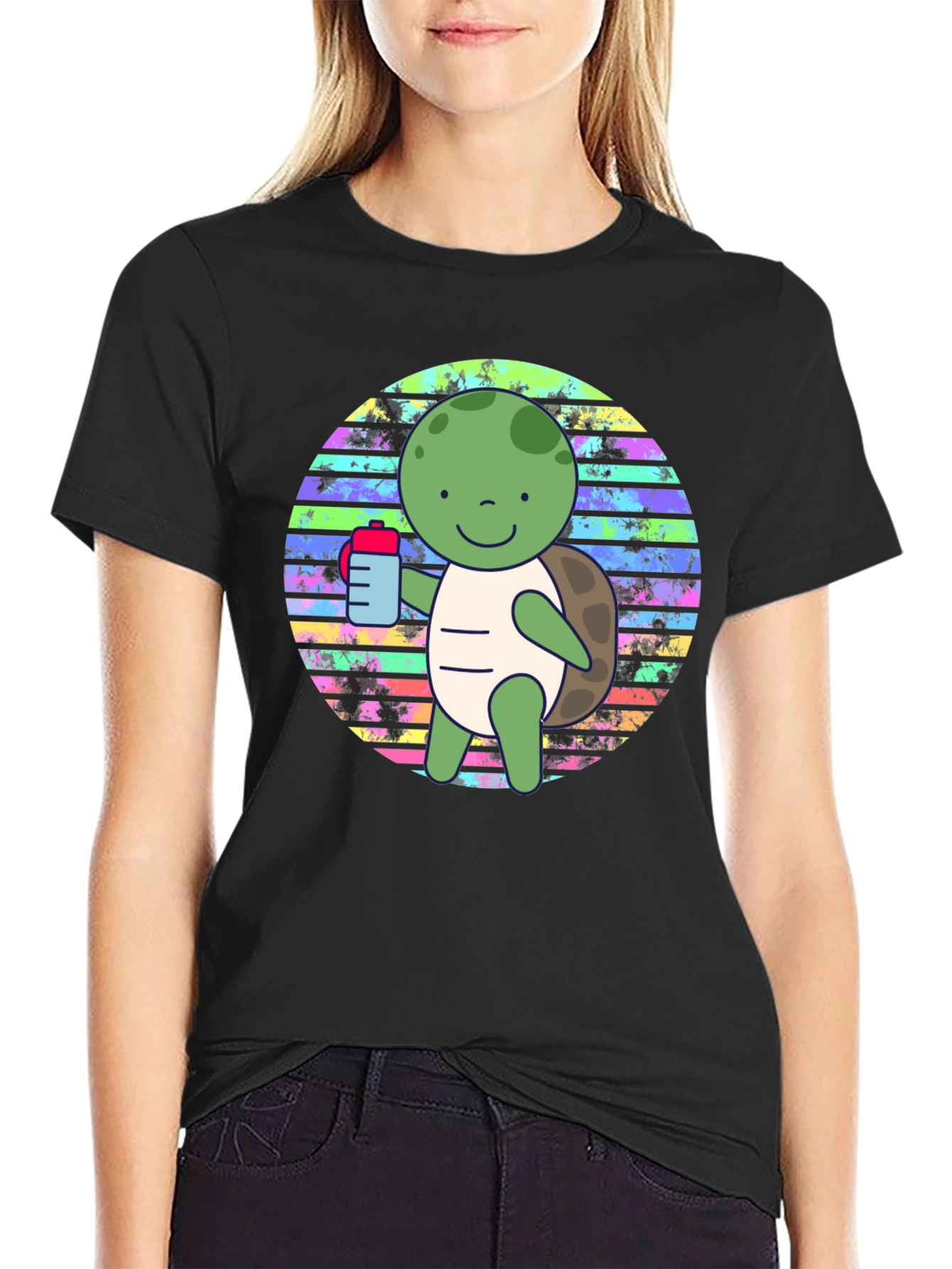 Black Cute Turtle Graphic Tee view 2