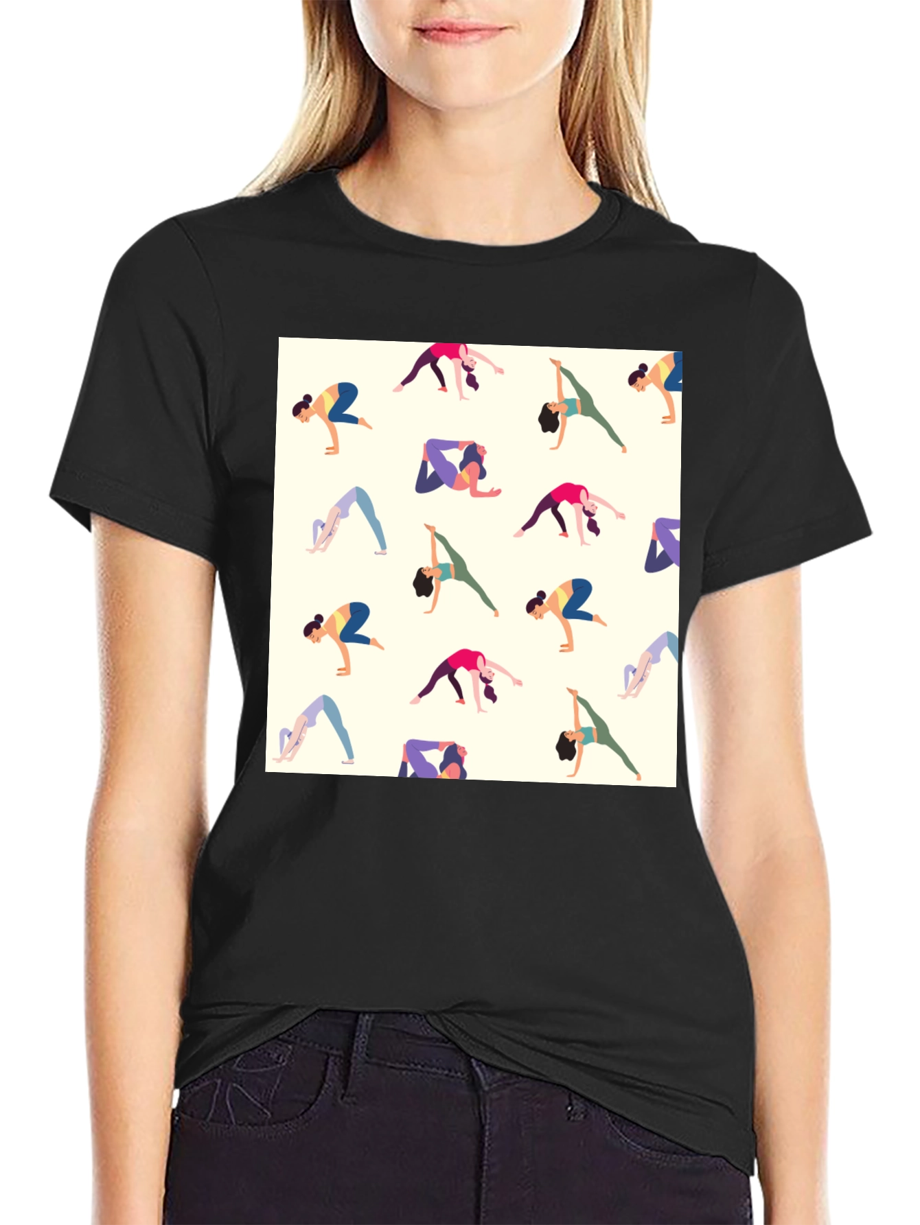 Black Yoga Patterned Tee - Black Graphic T-Shirt view 2