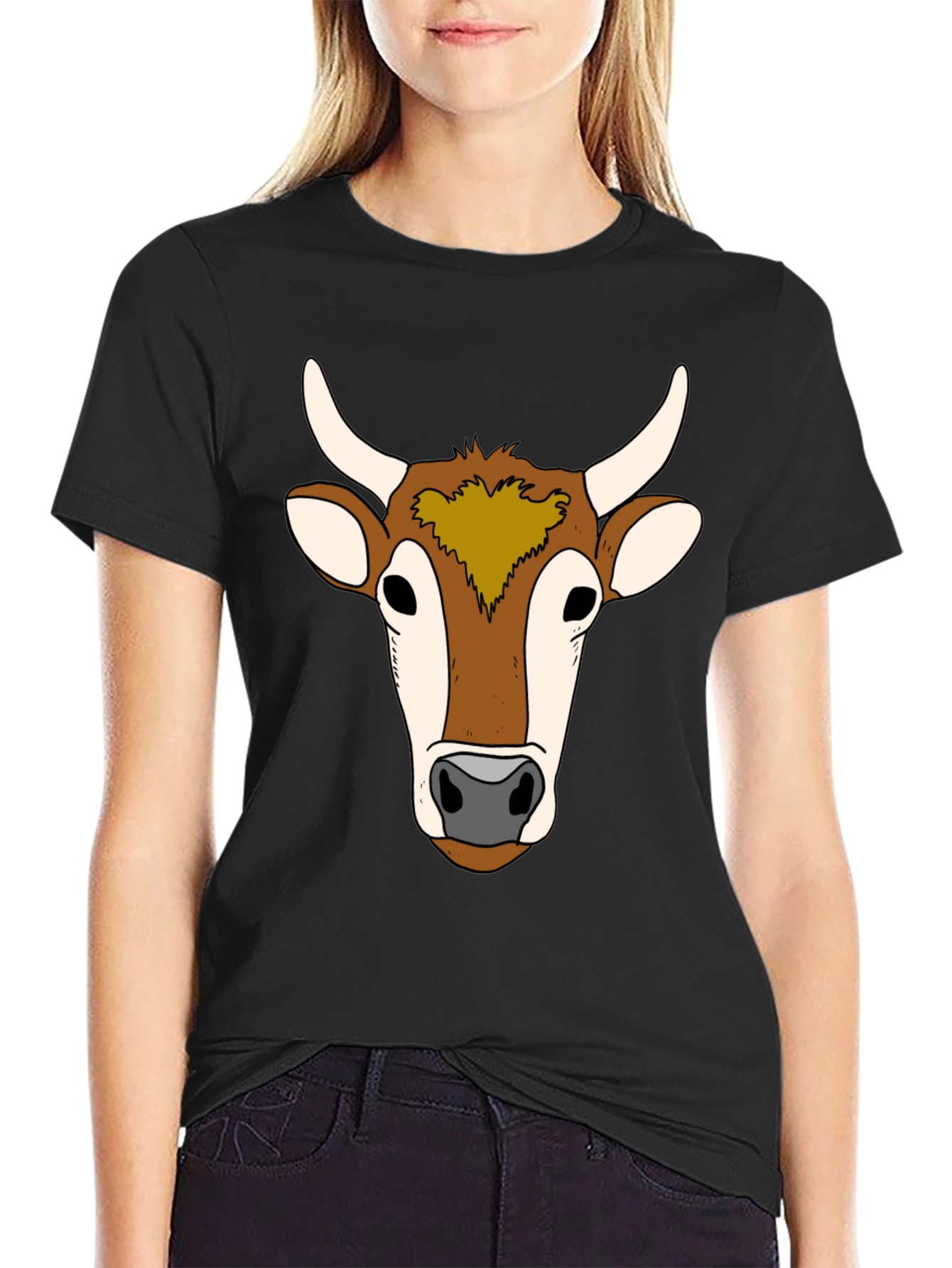Black Cow Face Graphic Tee - Unisex Black T-Shirt view 2