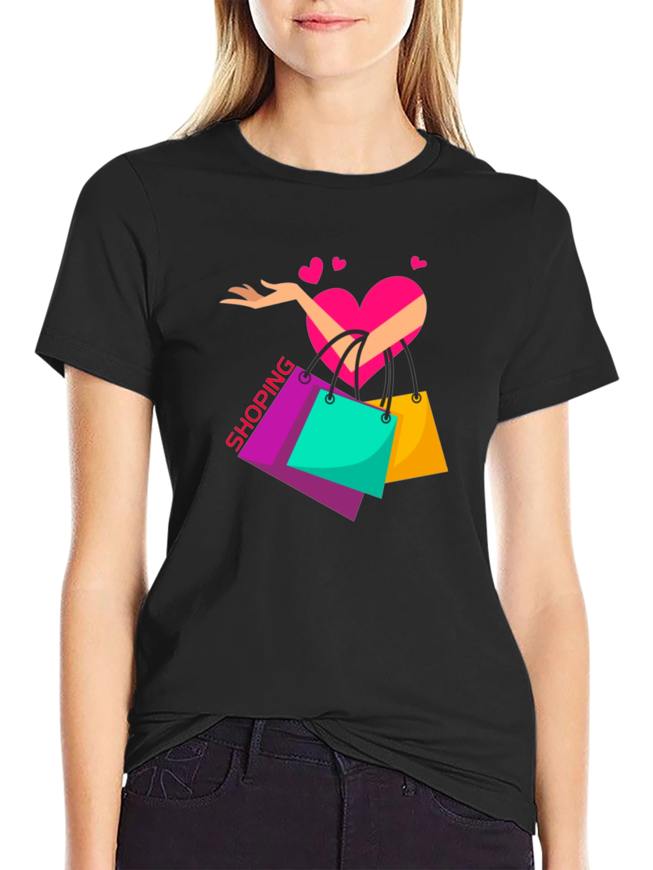 Black Shopping Lover's Black T-Shirt view 2