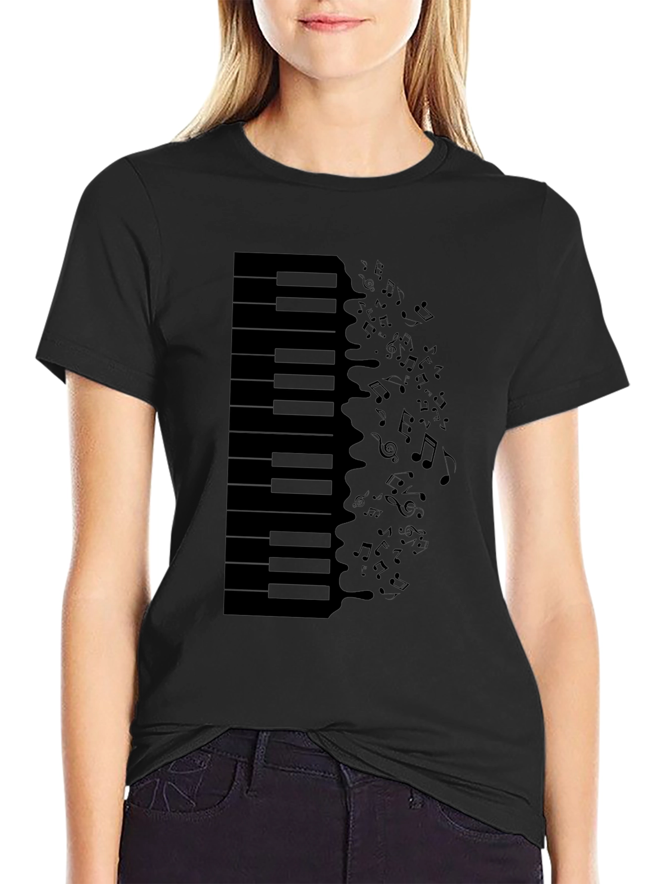Black Piano Keys & Notes Graphic Tee - Black T-Shirt view 2