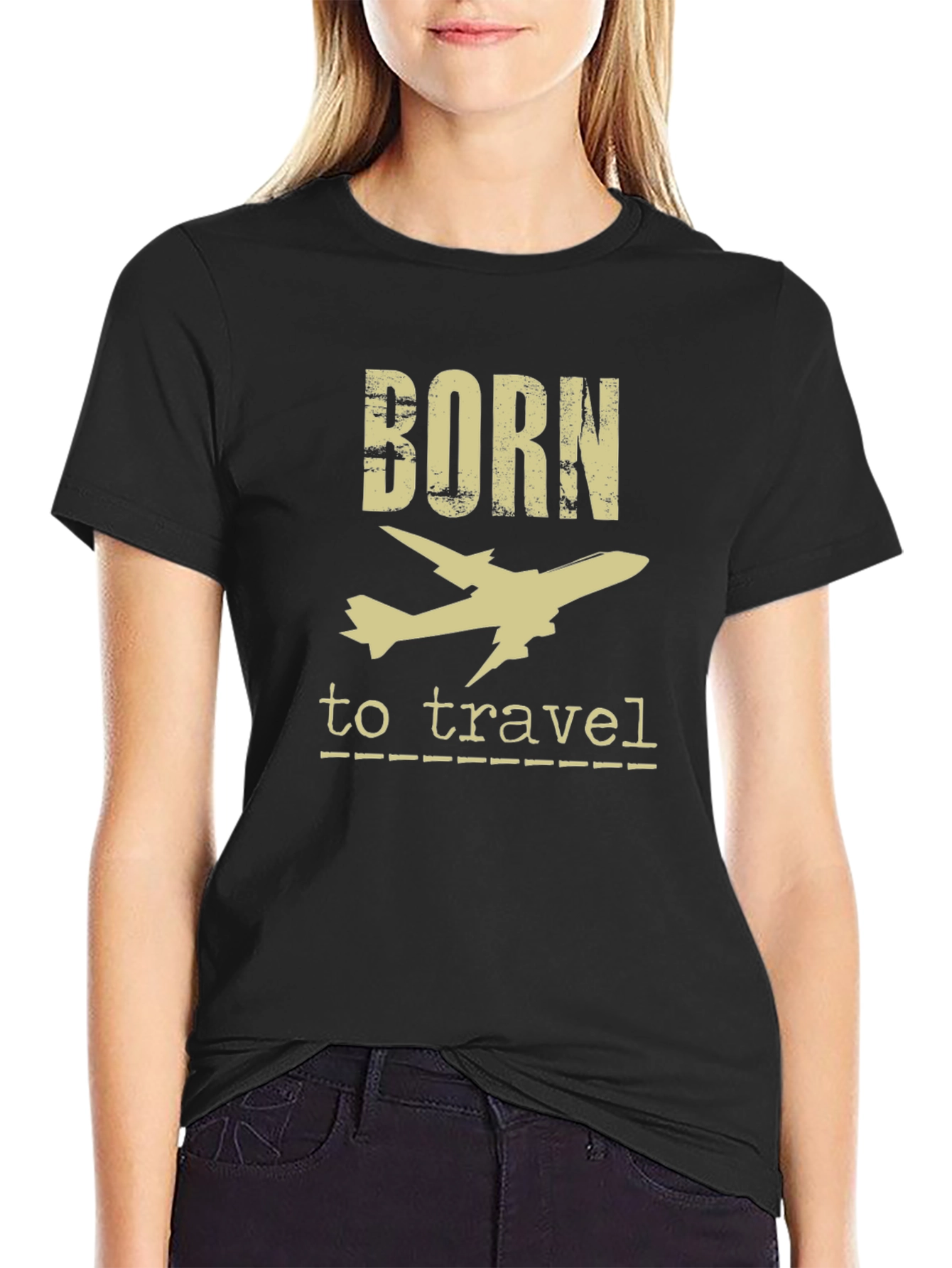 Born to Travel Airplane Graphic Tee - Black - 2