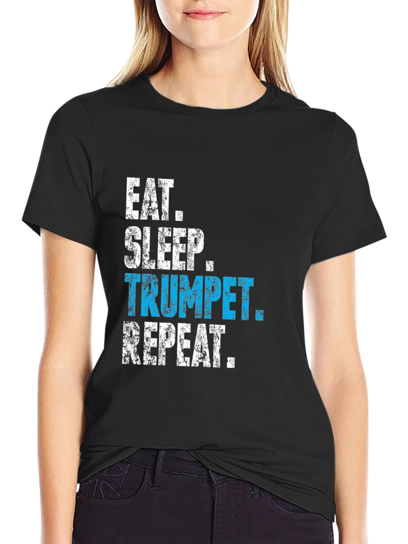 Black Eat Sleep Trumpet Repeat T-Shirt view 2