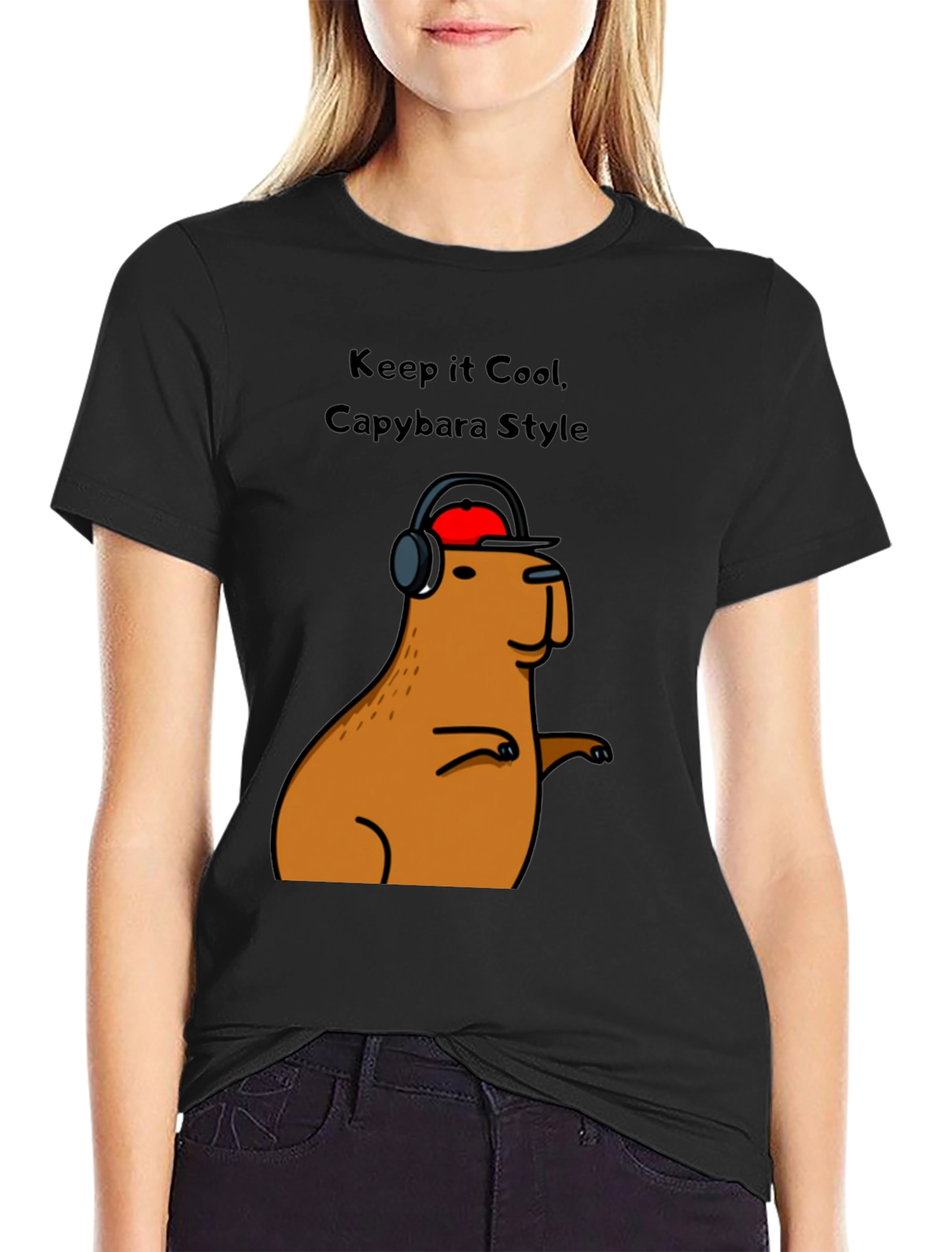 Black Cool Capybara Style Graphic Tee - Black view 2