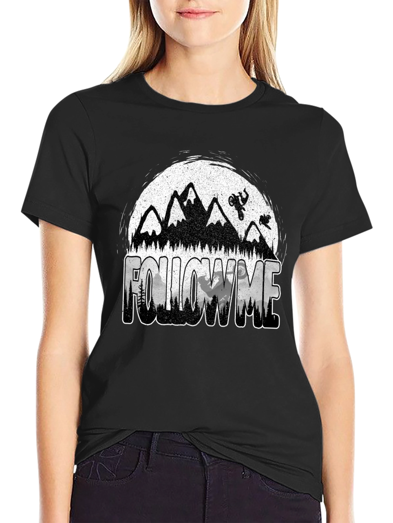 Black Follow Me Mountain Bike Graphic T-Shirt view 2