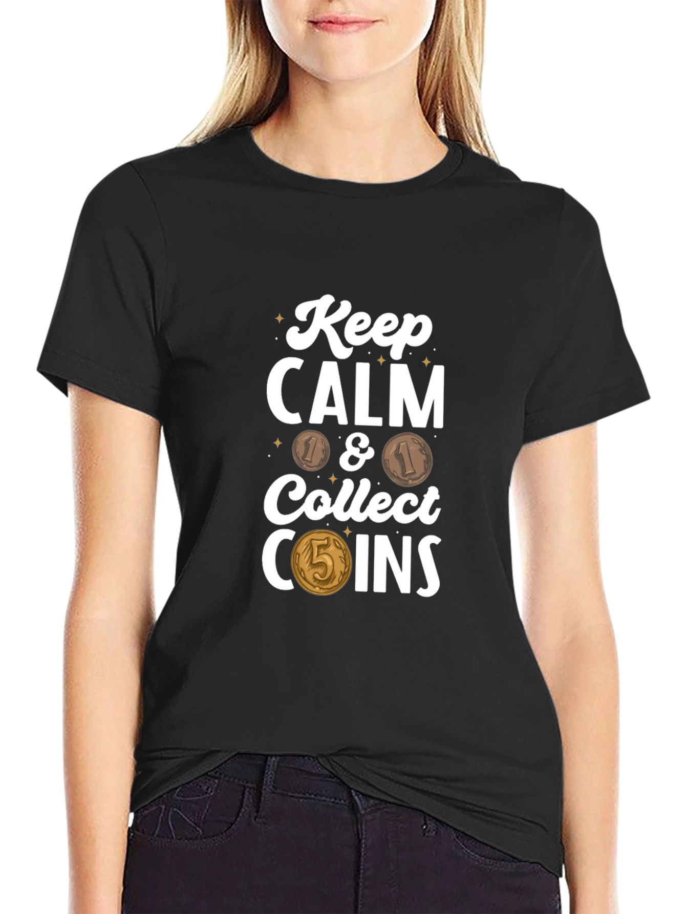 Black Keep Calm & Collect Coins T-Shirt view 2