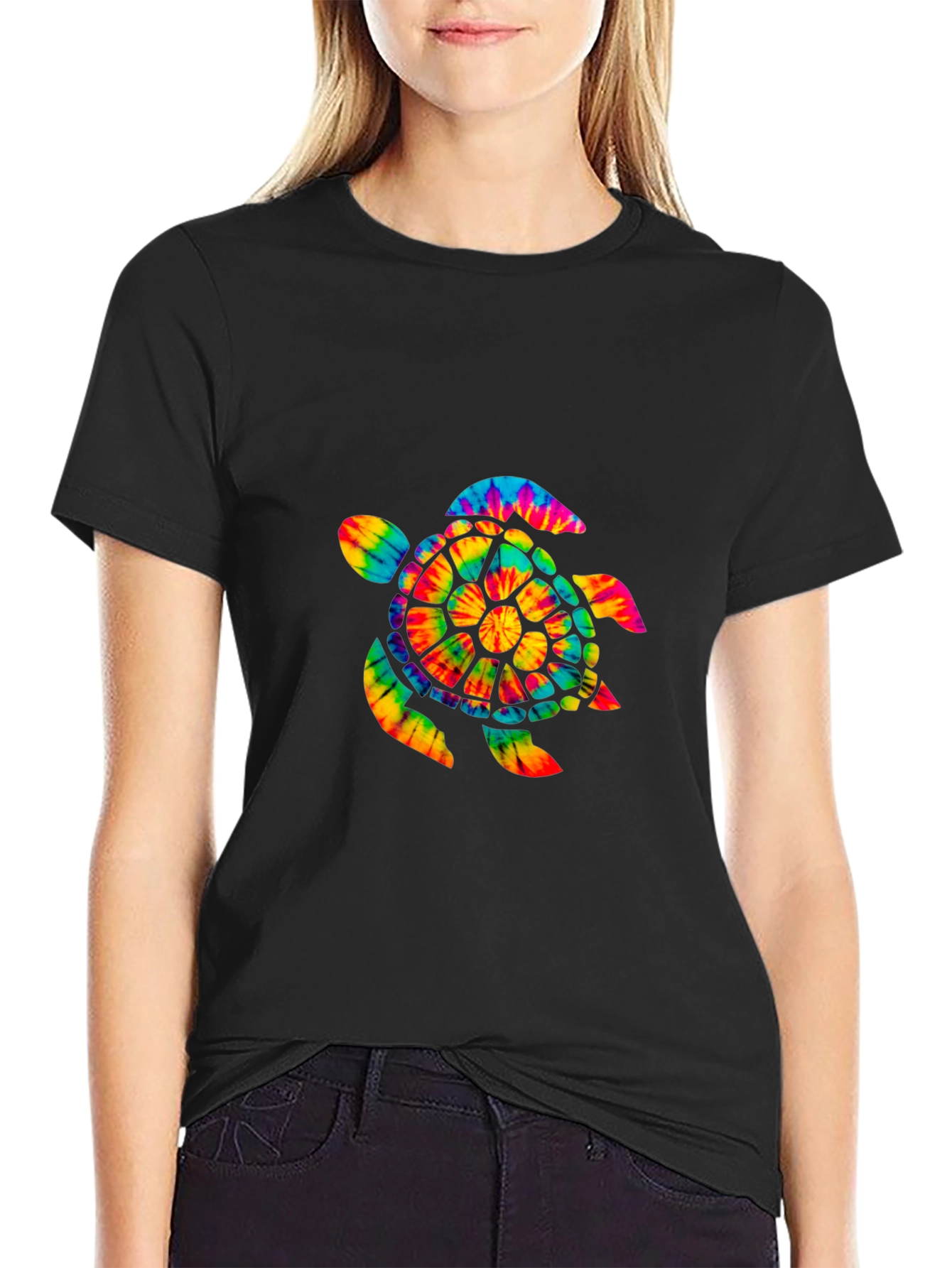 Black Tie-Dye Turtle Graphic Tee - Soft Cotton view 2
