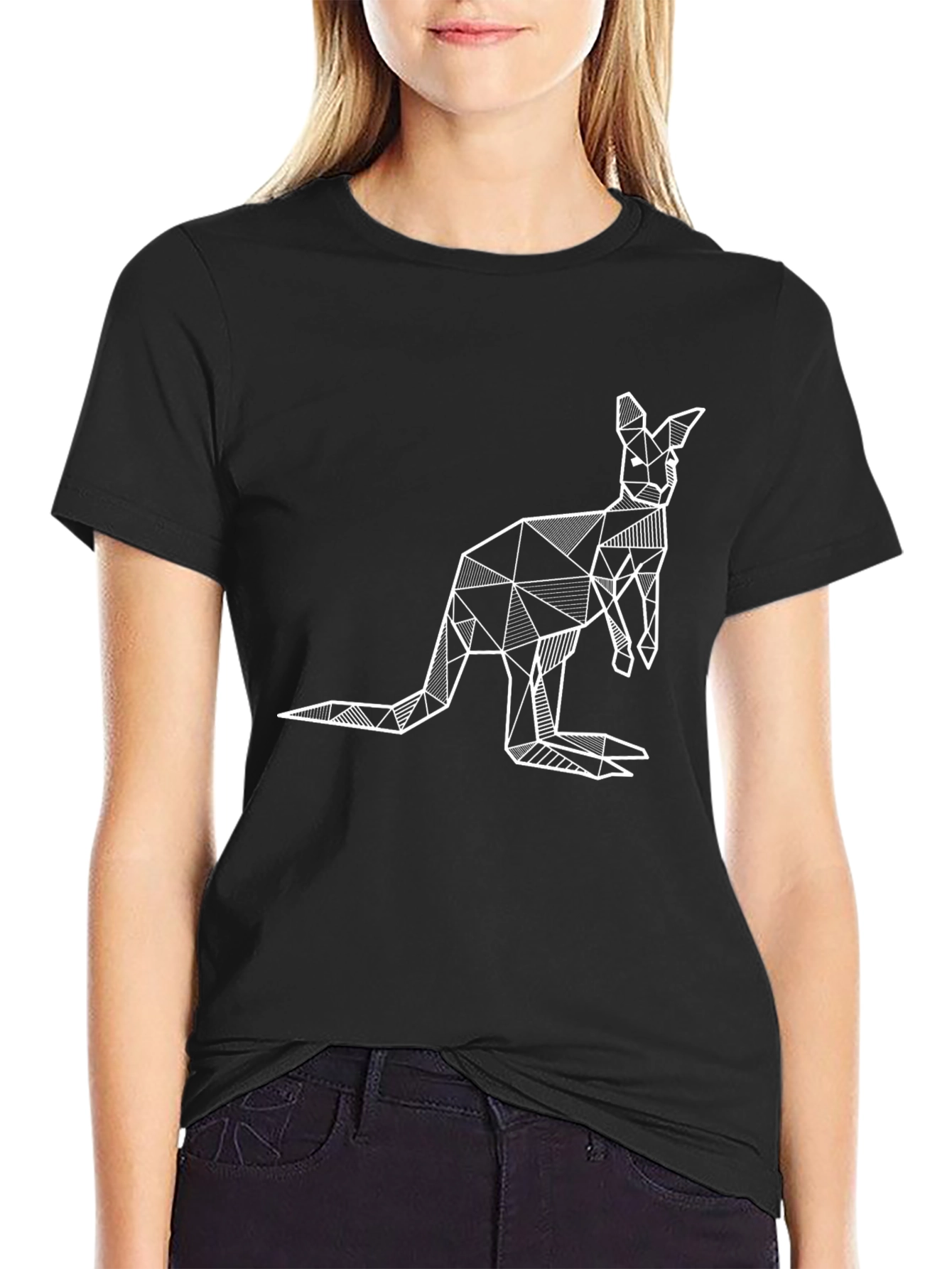 Black Geometric Kangaroo Graphic Tee - Black T-Shirt view 2