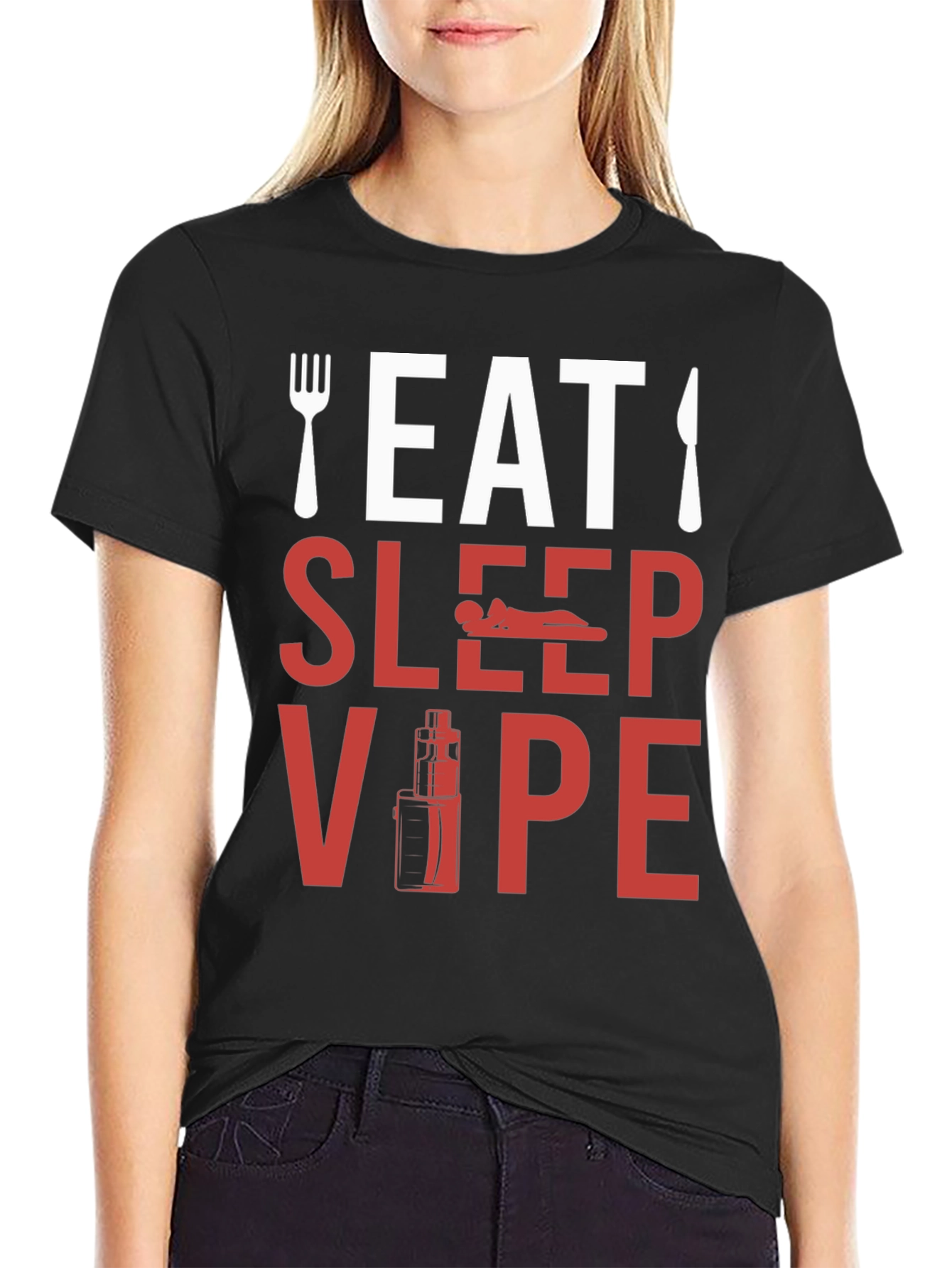 Black Eat Sleep Vape T-Shirt - Novelty Graphic Tee view 2