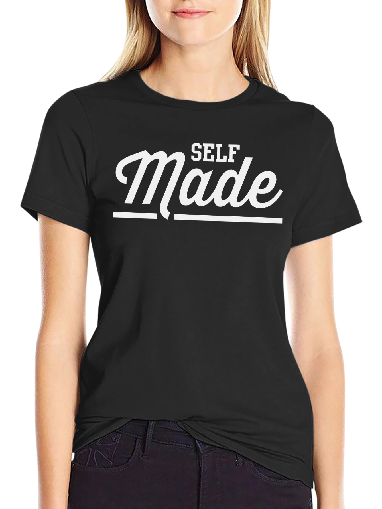 Black Self Made Graphic T-Shirt - Black Cotton Blend view 2