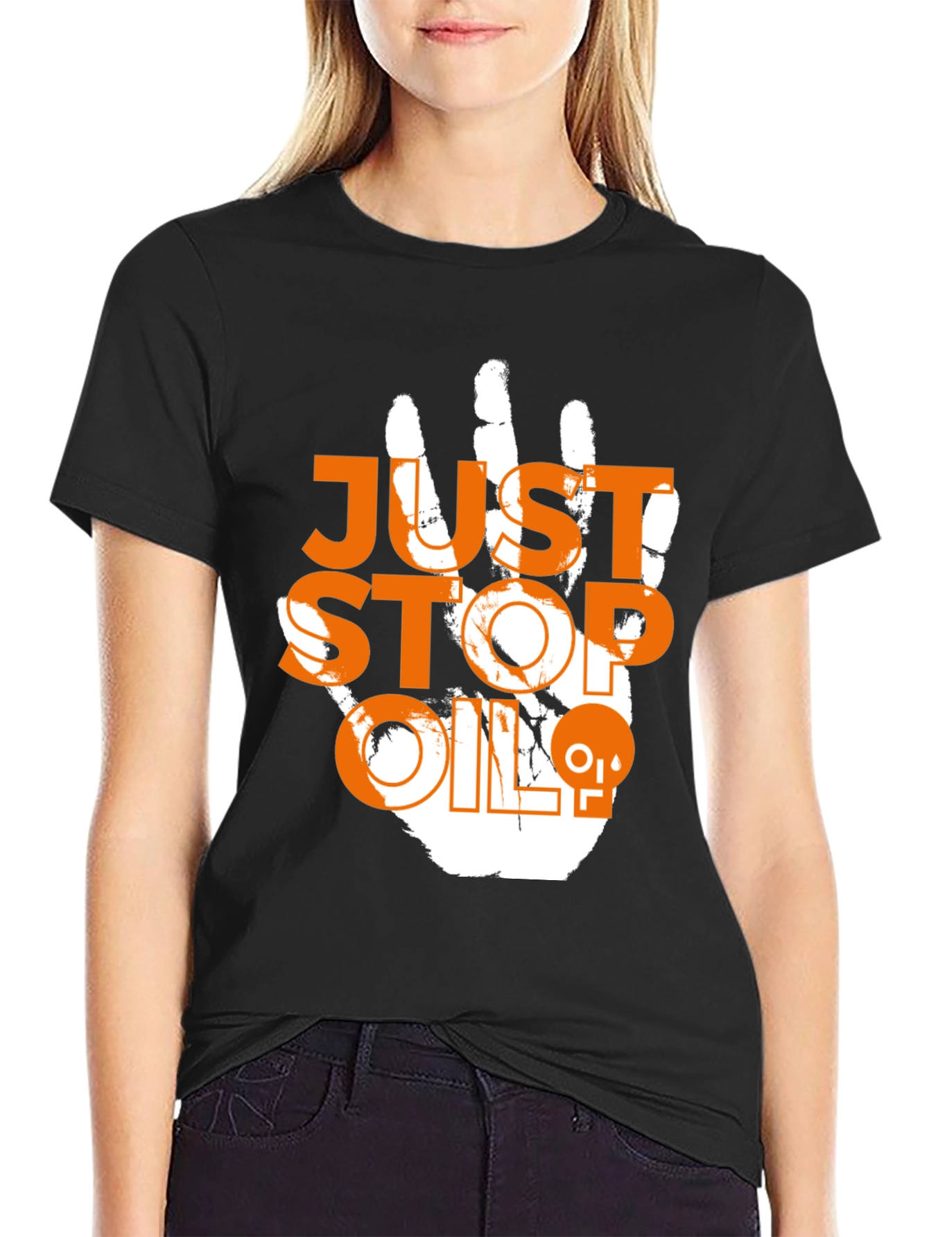 Black Just Stop Oil Tee - Eco-Friendly Activist Shirt view 2