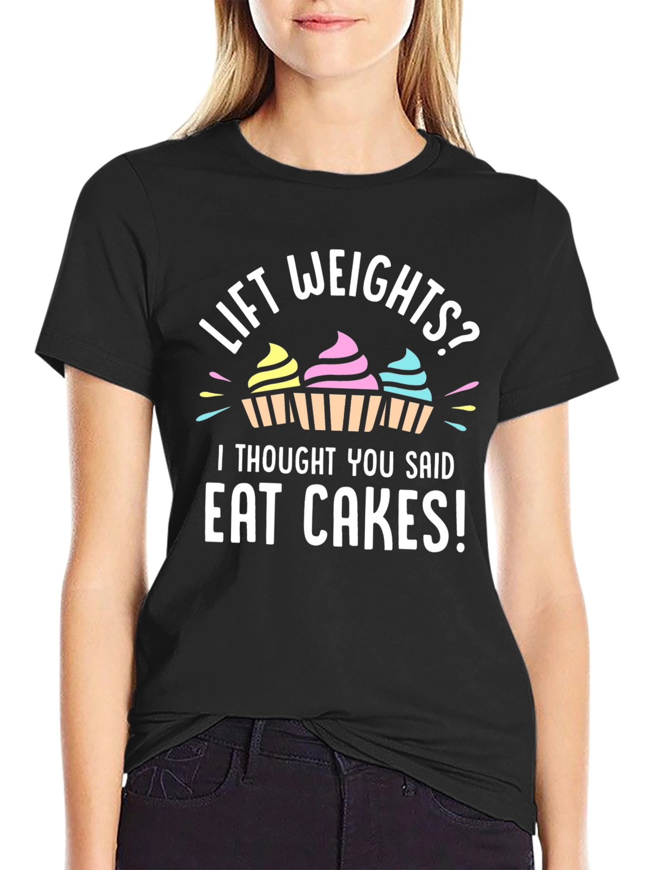 Black Eat Cakes Graphic Tee - Funny Workout Shirt view 2