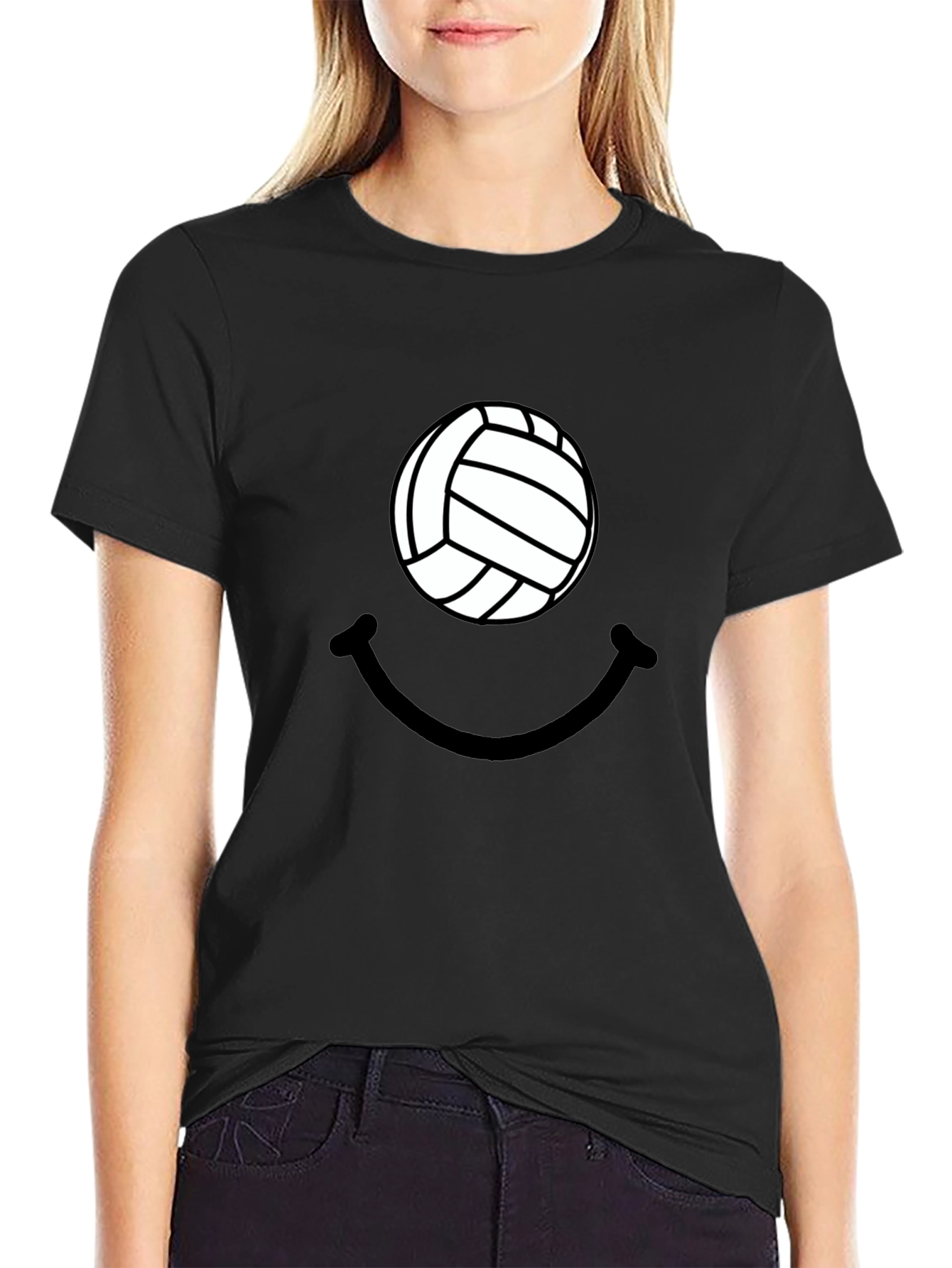 Black Volleyball Smiley Graphic Tee - Casual Comfort view 2
