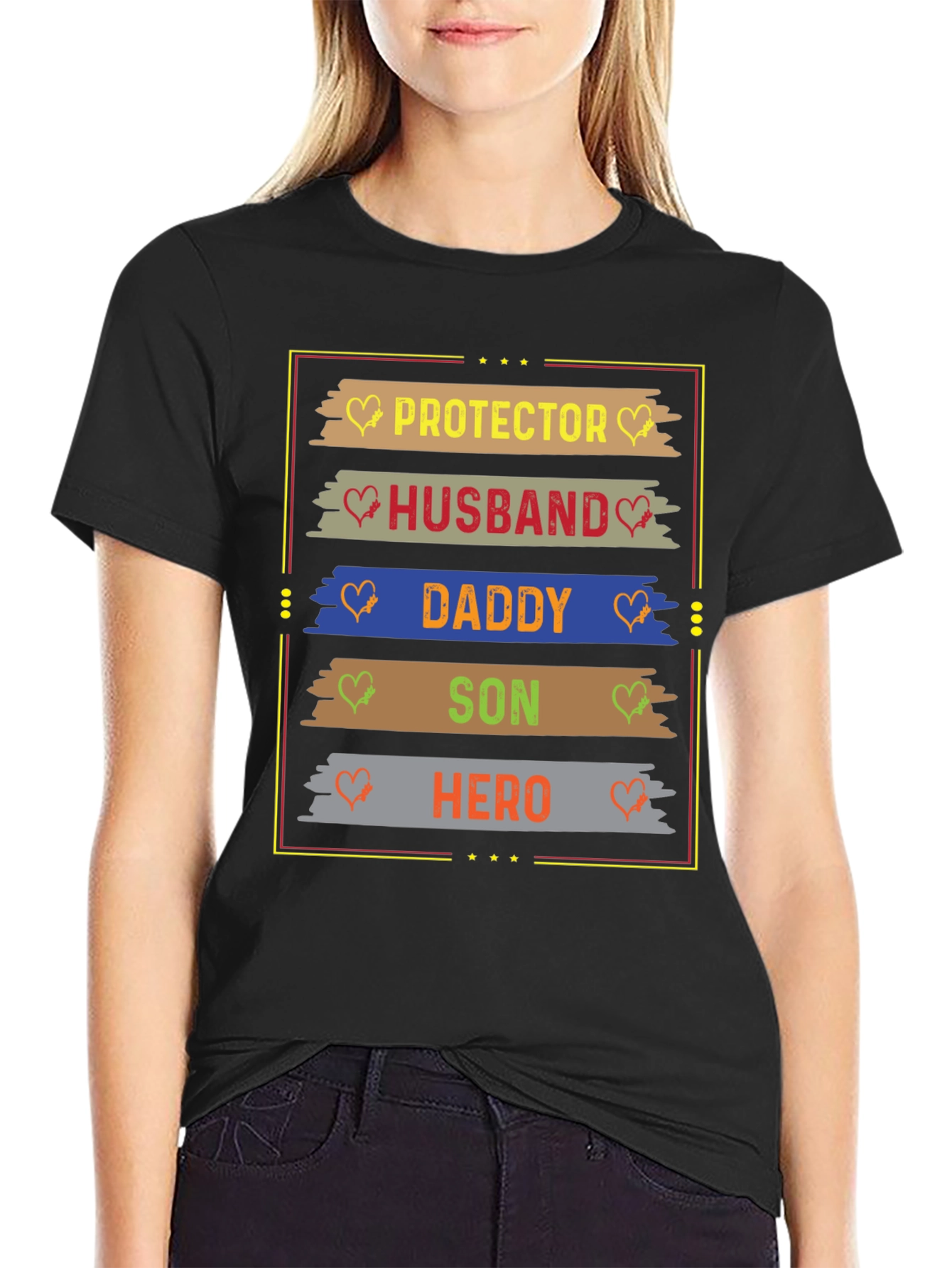 Black Protector Husband Daddy Hero Men's T-Shirt view 2
