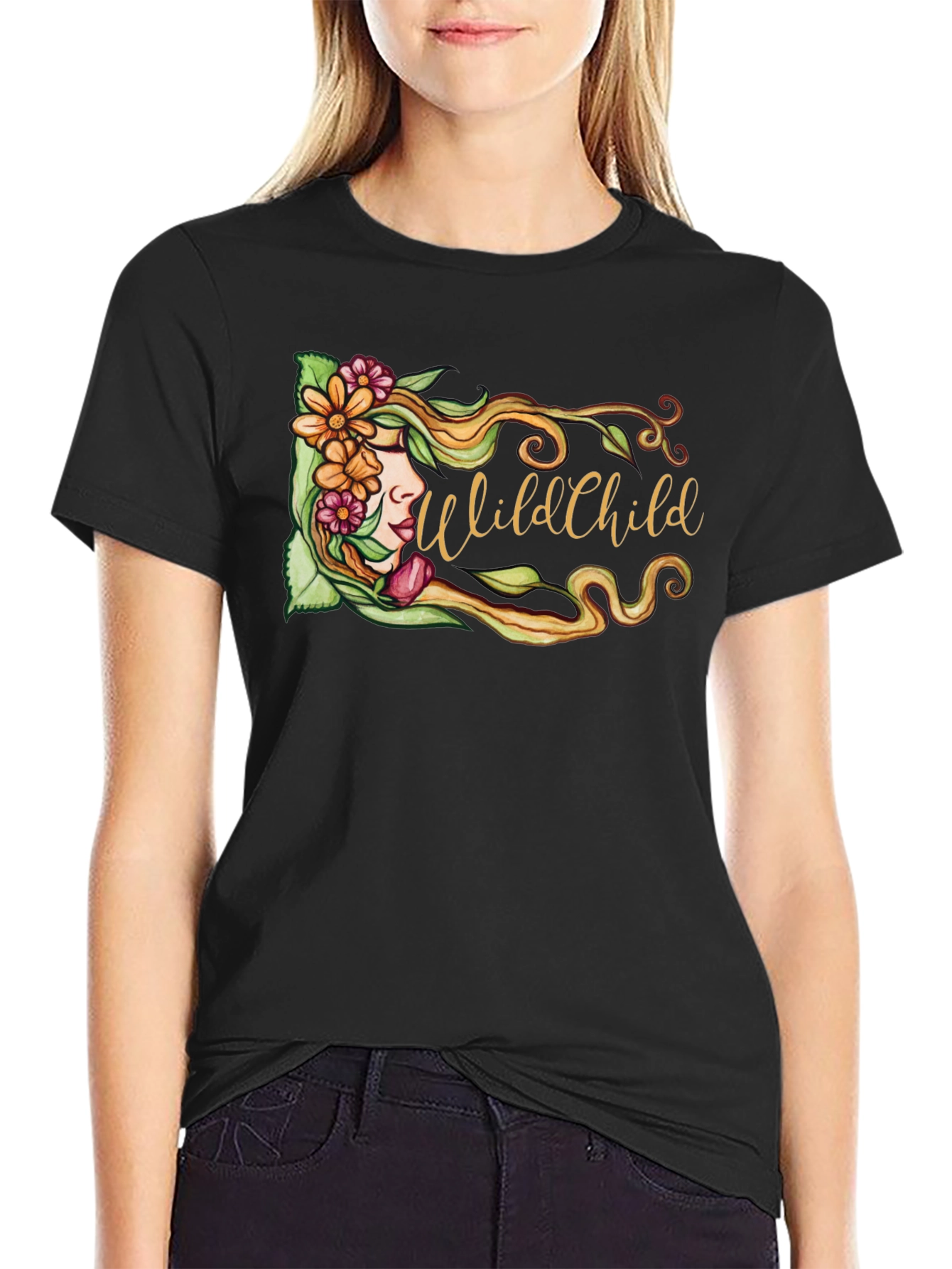 Black Wild Child Floral Graphic Black T-Shirt view 2