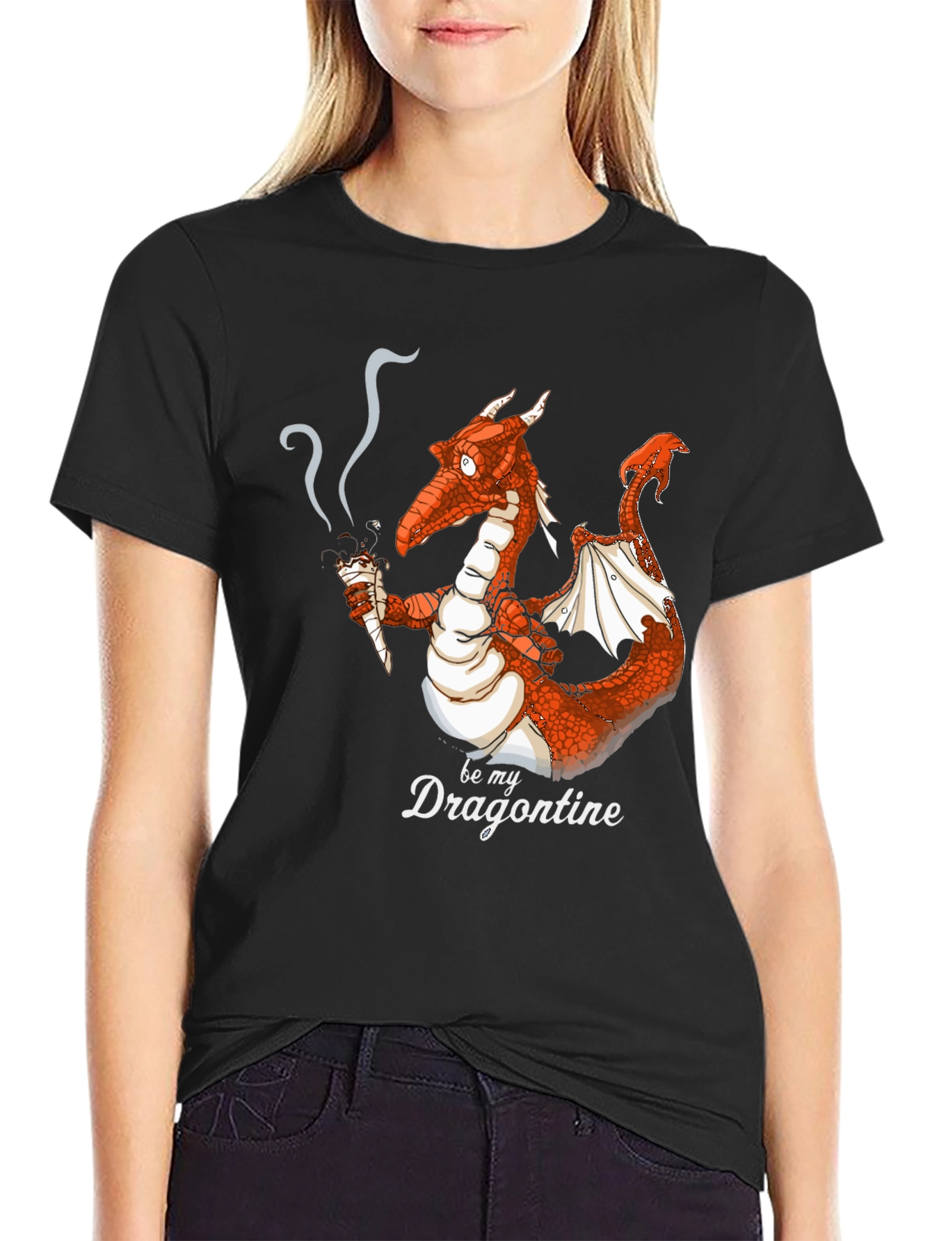 Black Dragon Smoking Ice Cream Funny Graphic Tee view 2