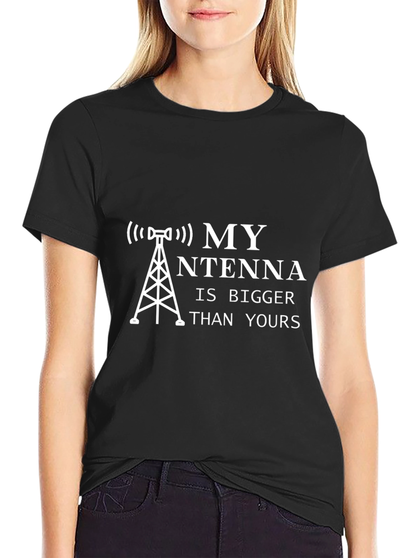 Black My Antenna is Bigger Funny T-Shirt view 2