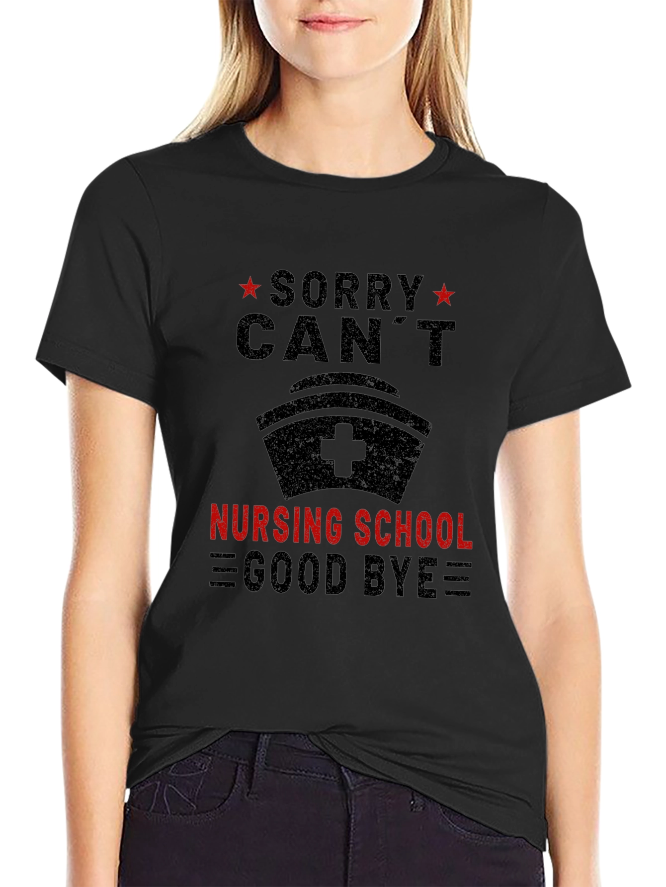 Black Sorry Can't Nursing School Goodbye Tee view 2