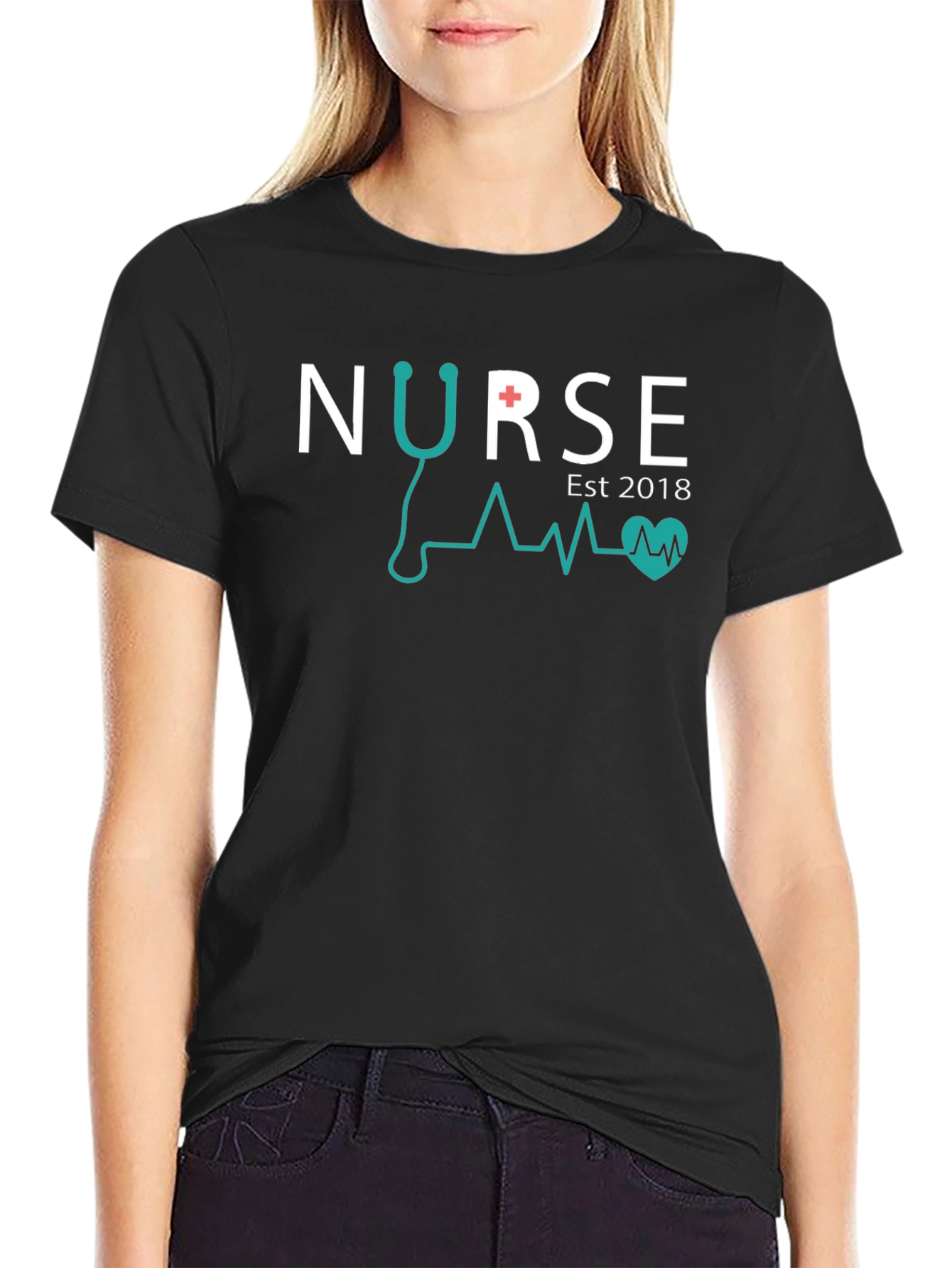 Black Nurse Est 2018 T-Shirt Black view 2