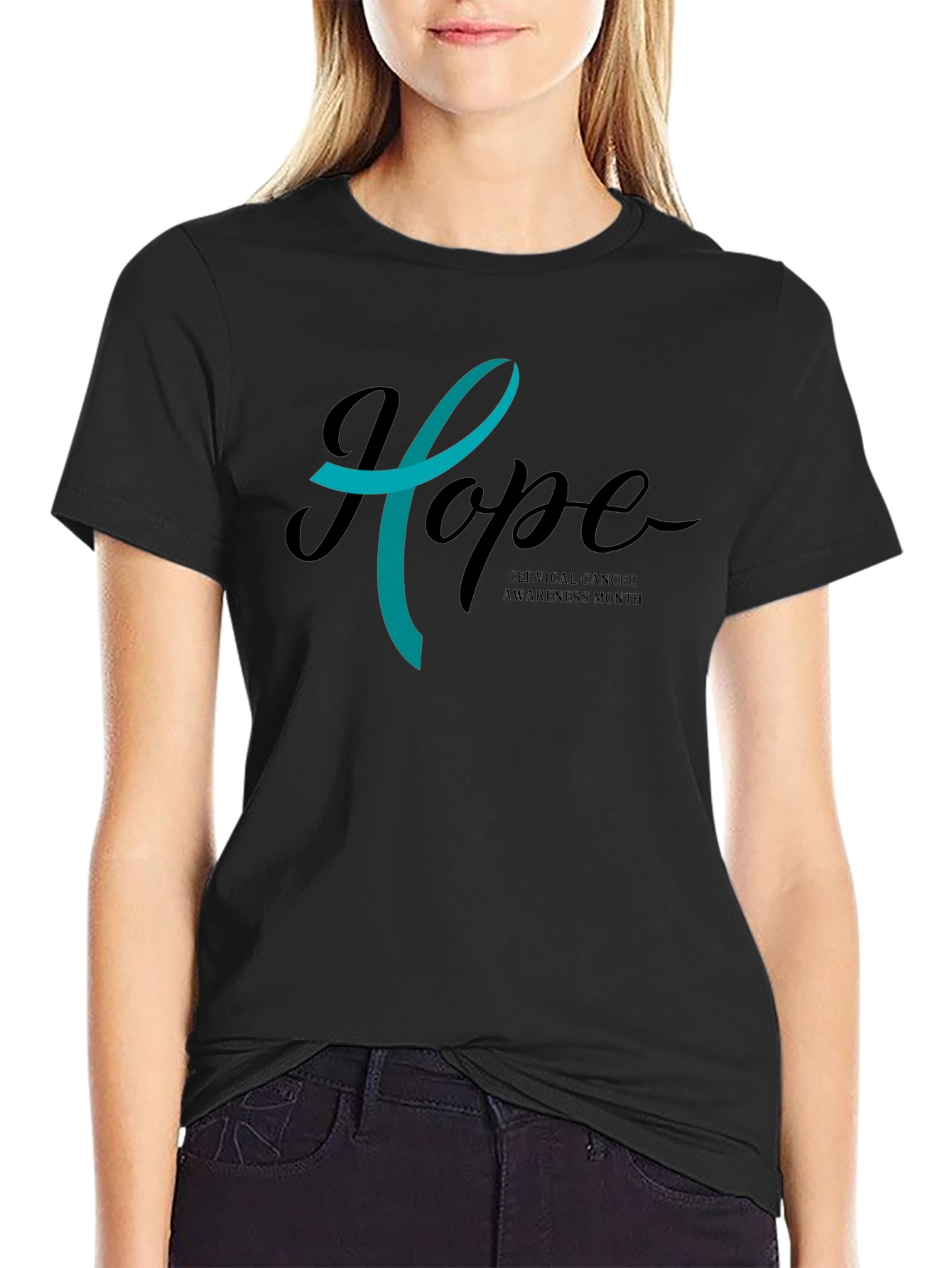 Black Cervical Cancer Awareness 'Hope' T-Shirt view 2
