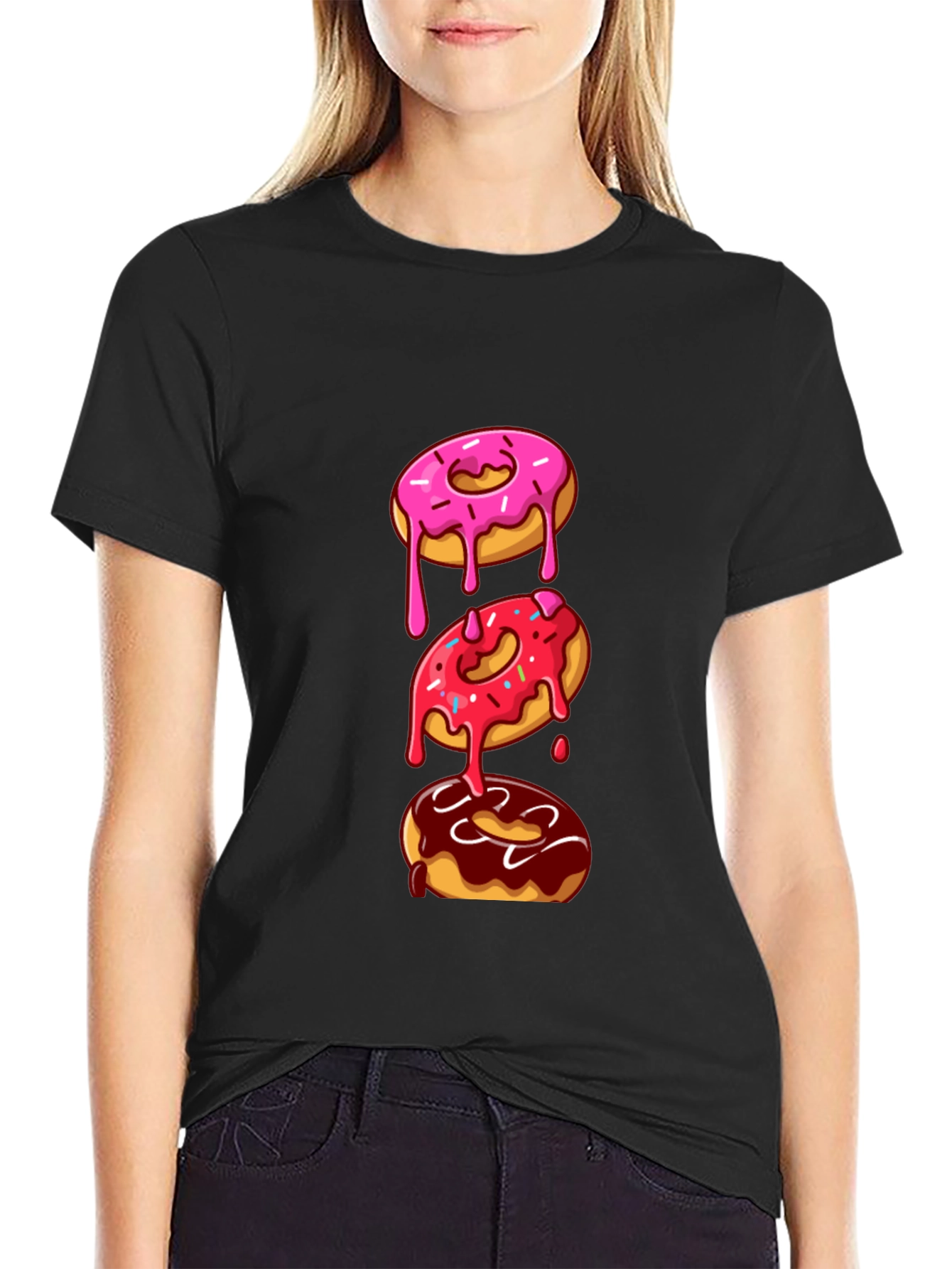 Black Donut Stack Graphic Tee - Fun & Trendy Style view 2