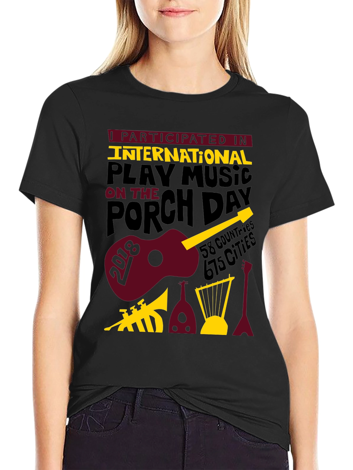 Black International Play Music On The Porch Day T-Shirt view 2