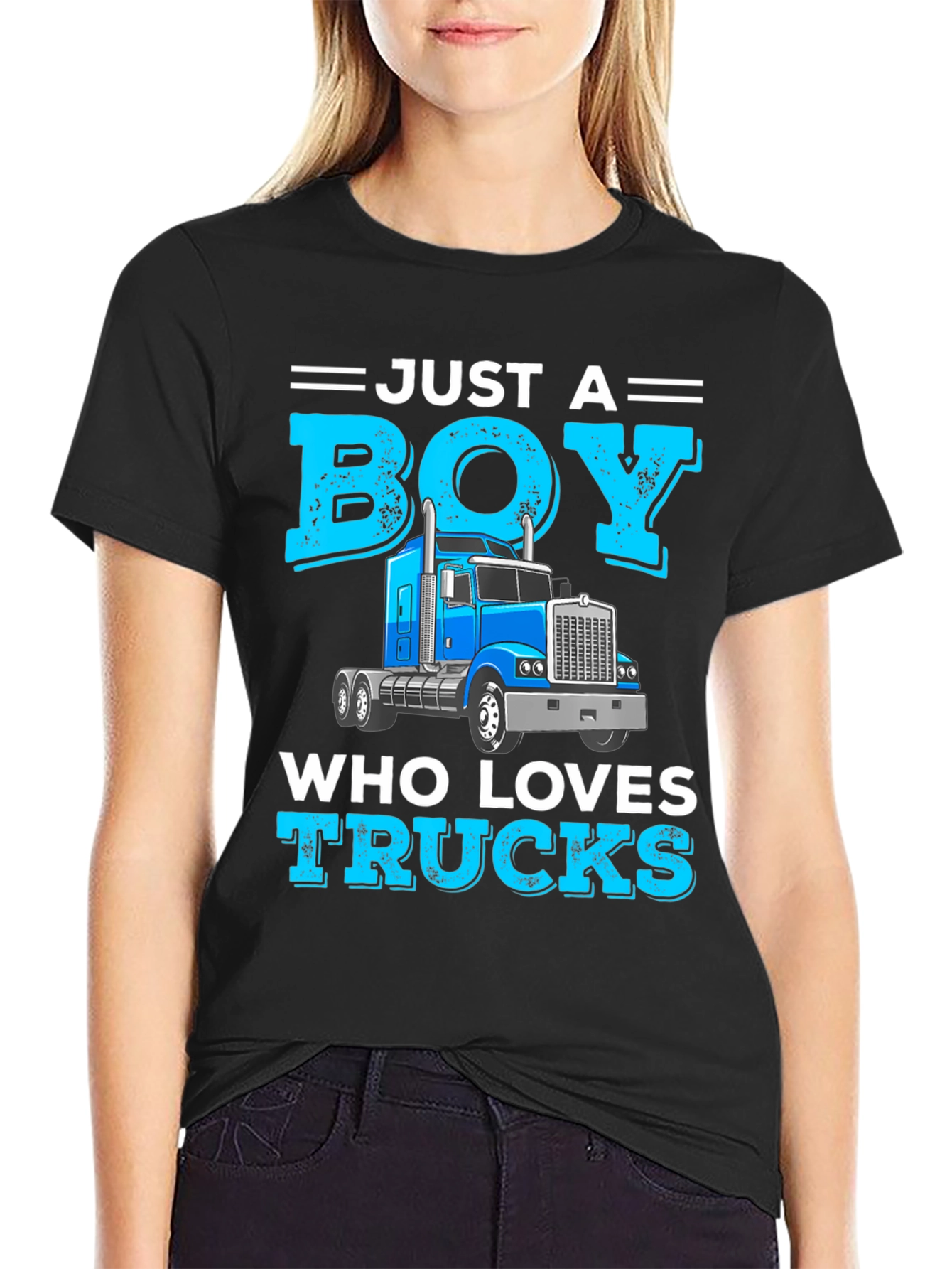 Black Just a Boy Who Loves Trucks T-Shirt view 2