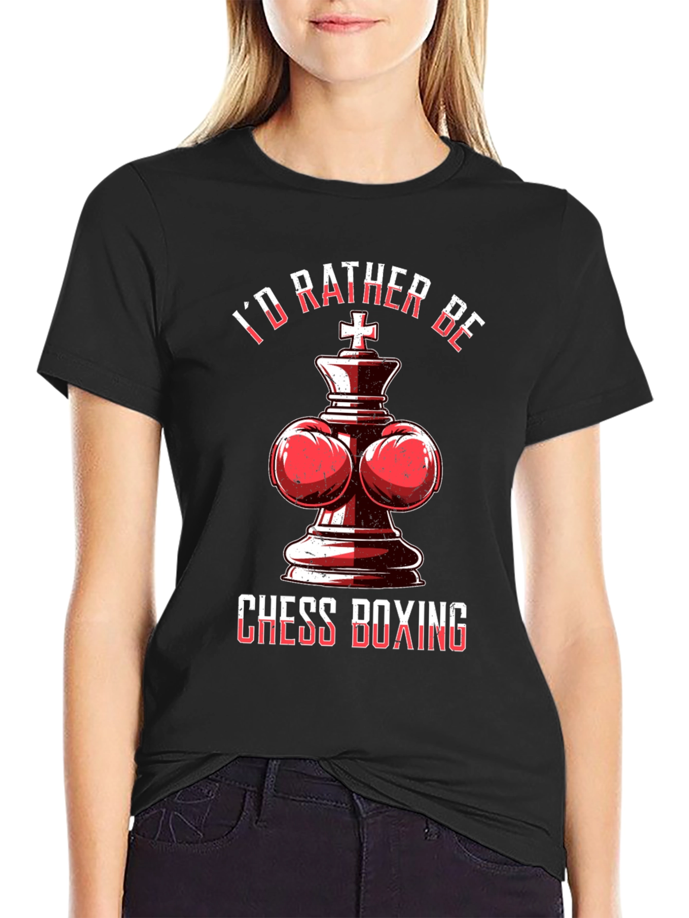 Black Chess Boxing T-Shirt - I'd Rather Be Playing Chess Boxing view 2