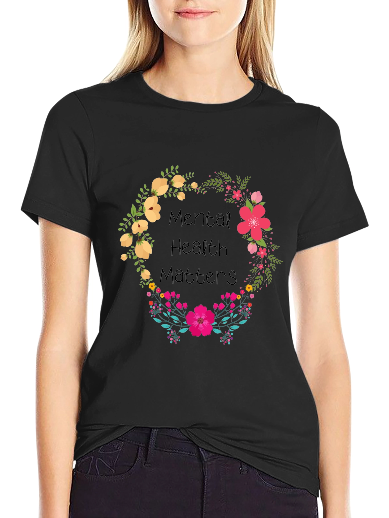 Black Mental Health Matters Floral Tee view 2
