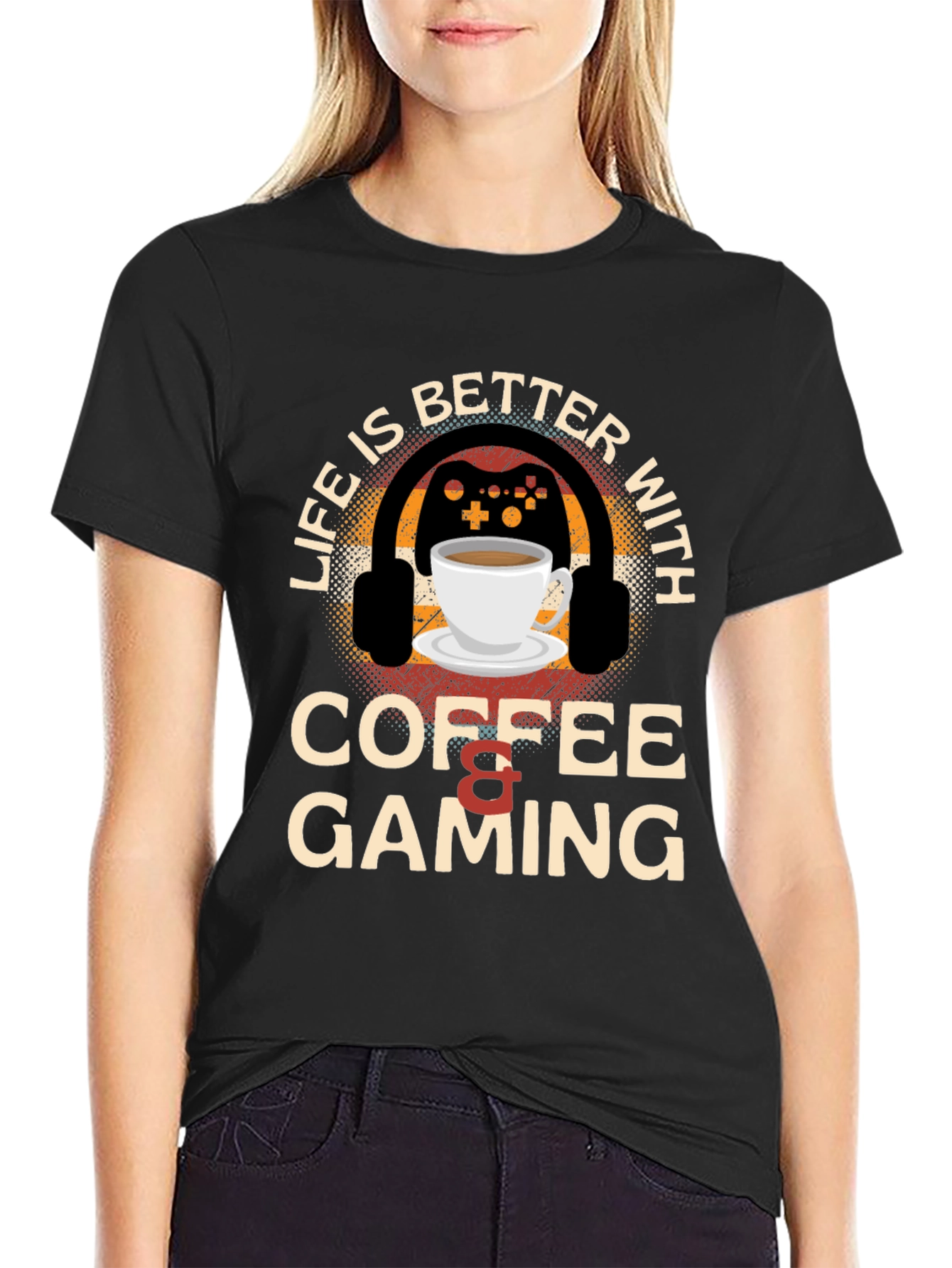Black Coffee & Gaming T-Shirt - Gamer Life Style view 2