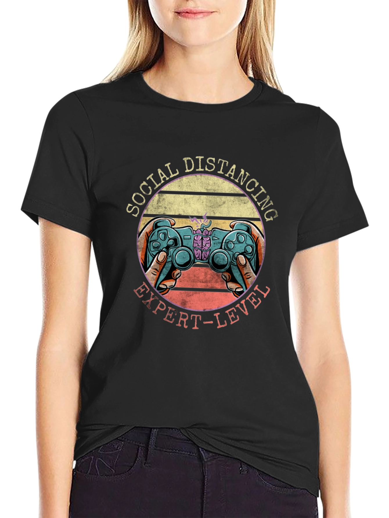 Black Social Distancing Expert Gamer T-Shirt view 2