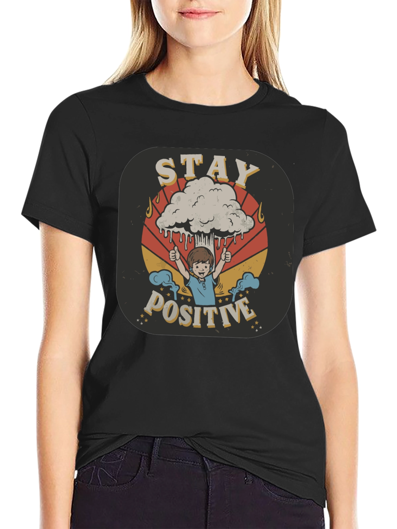 Black Stay Positive Graphic Tee - Unisex Black T-Shirt view 2