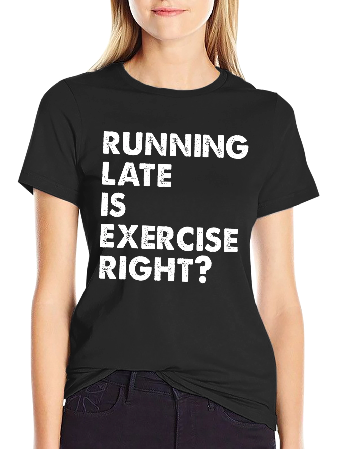 Black Running Late Exercise Funny Graphic T-Shirt view 2