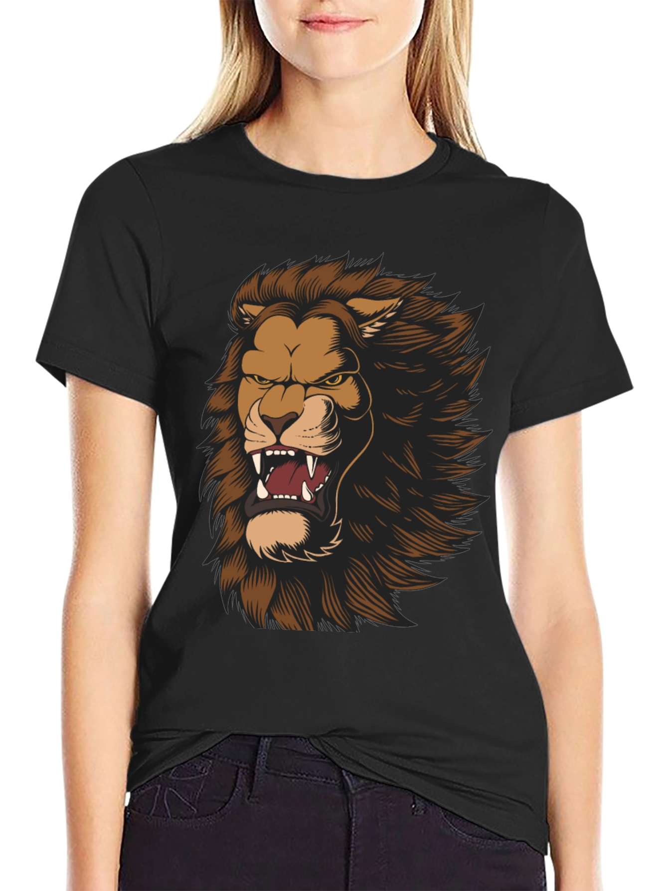 Black Lion Graphic Print Black T-Shirt view 2