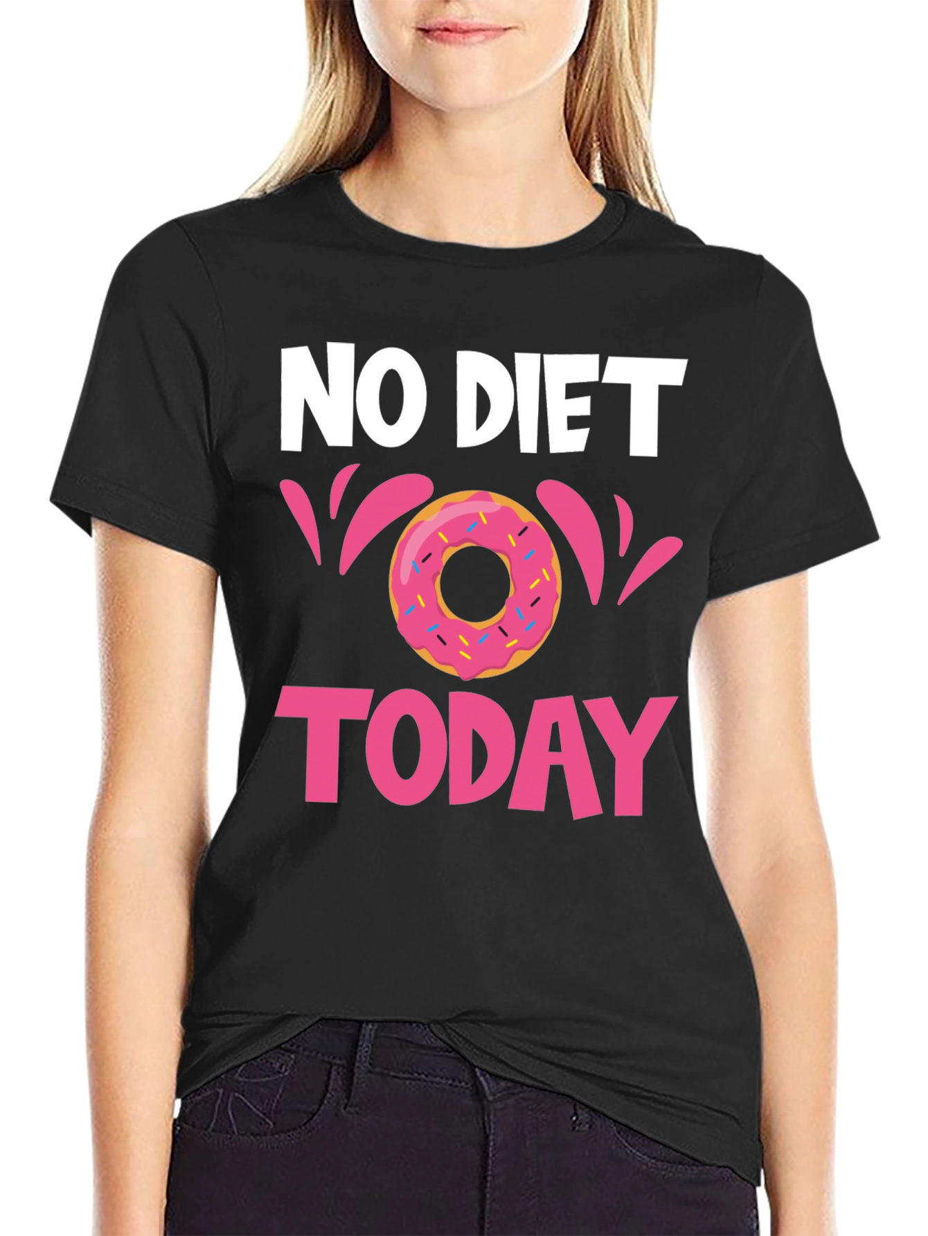 Black No Diet Today Donut T-Shirt - Fun Casual Tee view 2