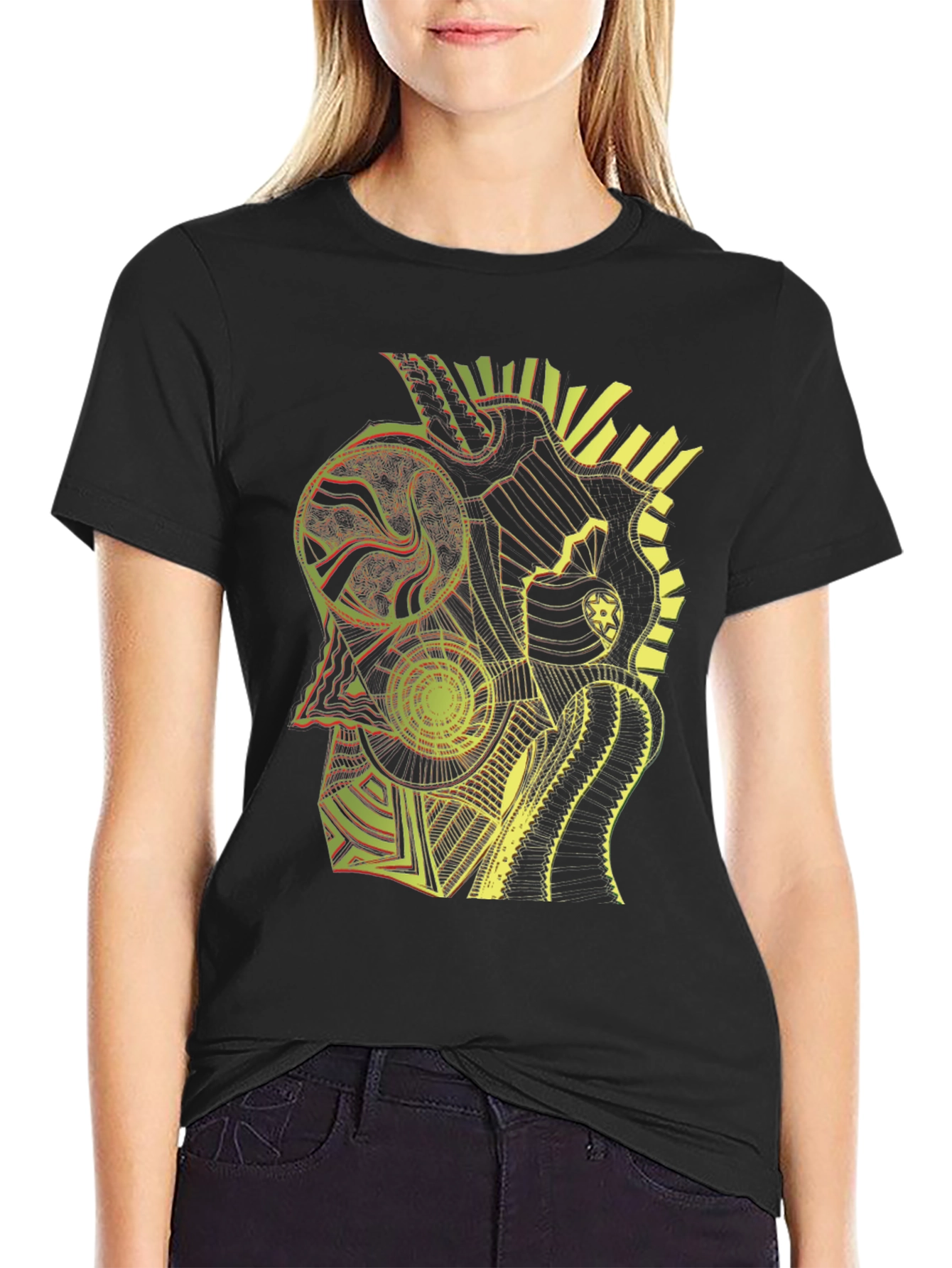 Black Abstract Art Graphic Tee - Black Cotton view 2