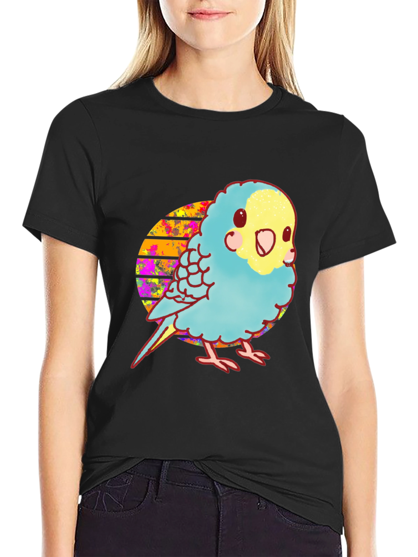 Black Parakeet Graphic Tee - Cute Bird Design view 2