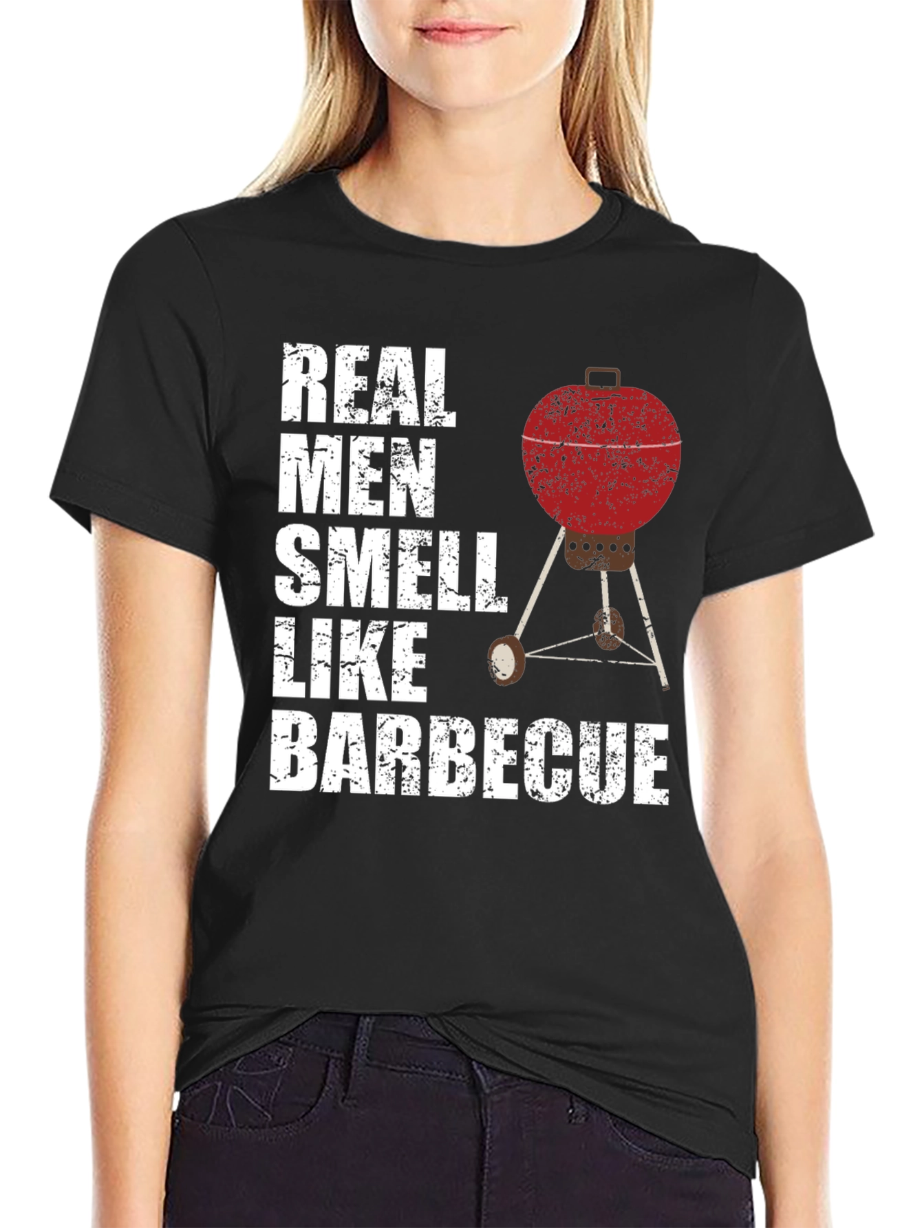 Black Real Men Smell Like Barbecue T-Shirt view 2