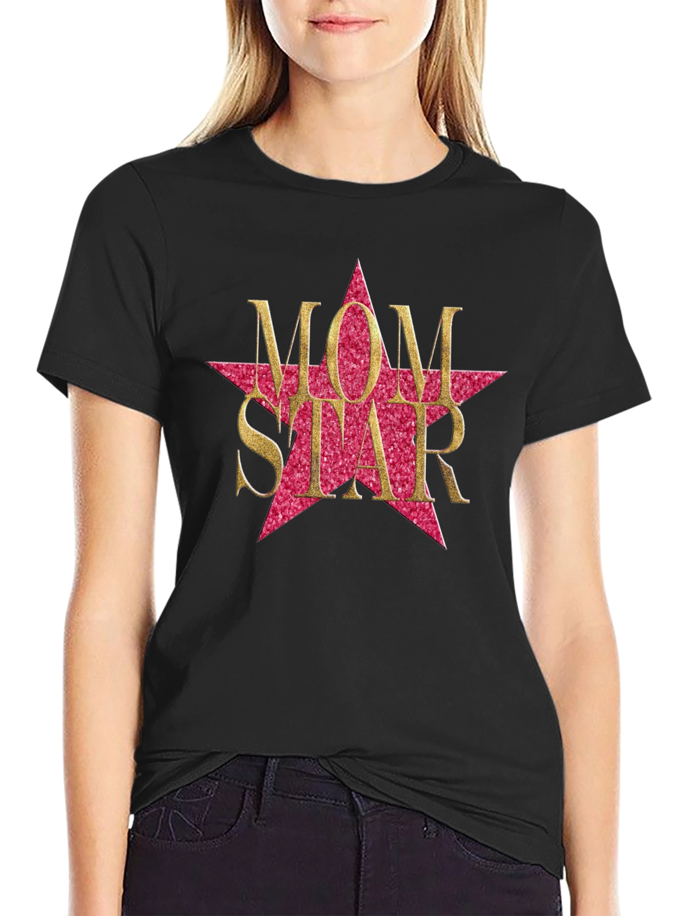 Black Mom Star Graphic Tee - Black Cotton Blend view 2