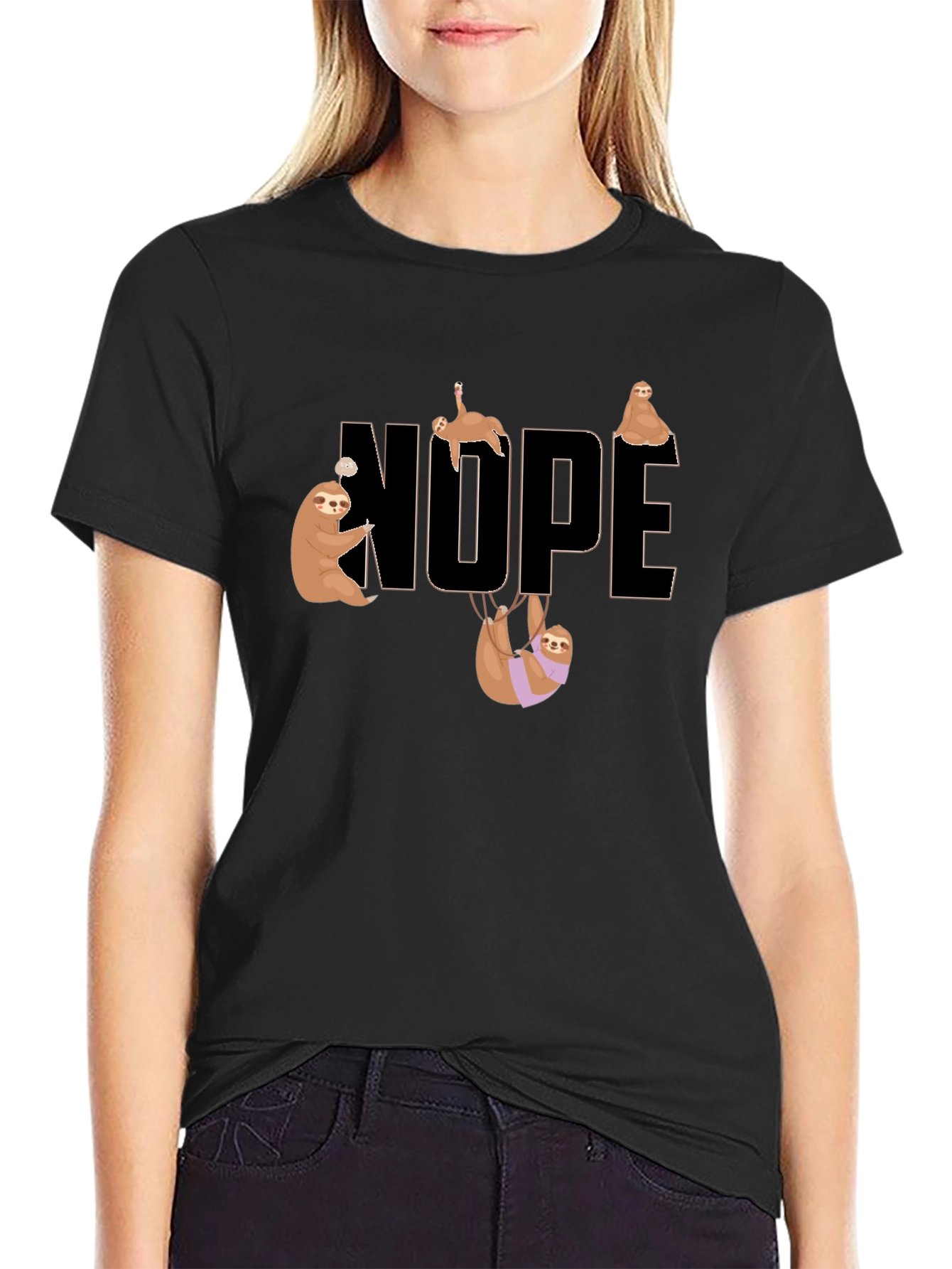 Black Nope Sloth Graphic T-Shirt view 2