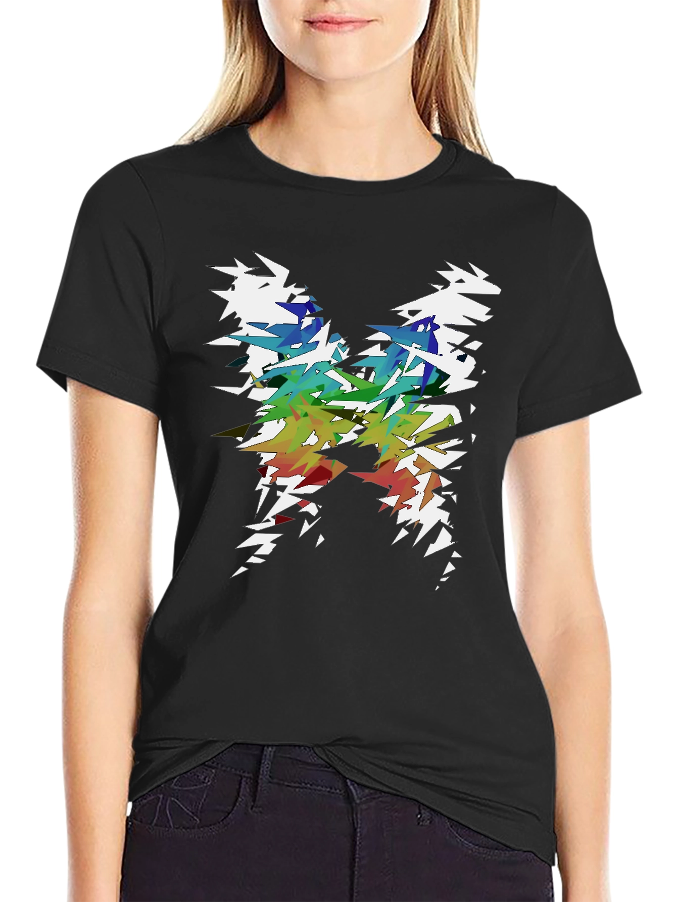 Black Abstract Geometric Rainbow Tee view 2