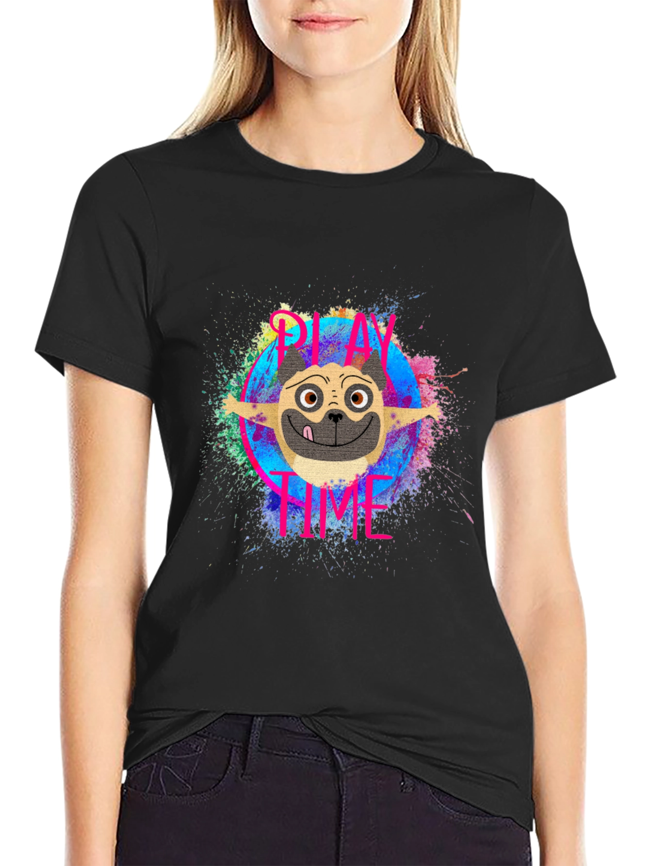 Black Play Time Dog Graphic T-Shirt view 2