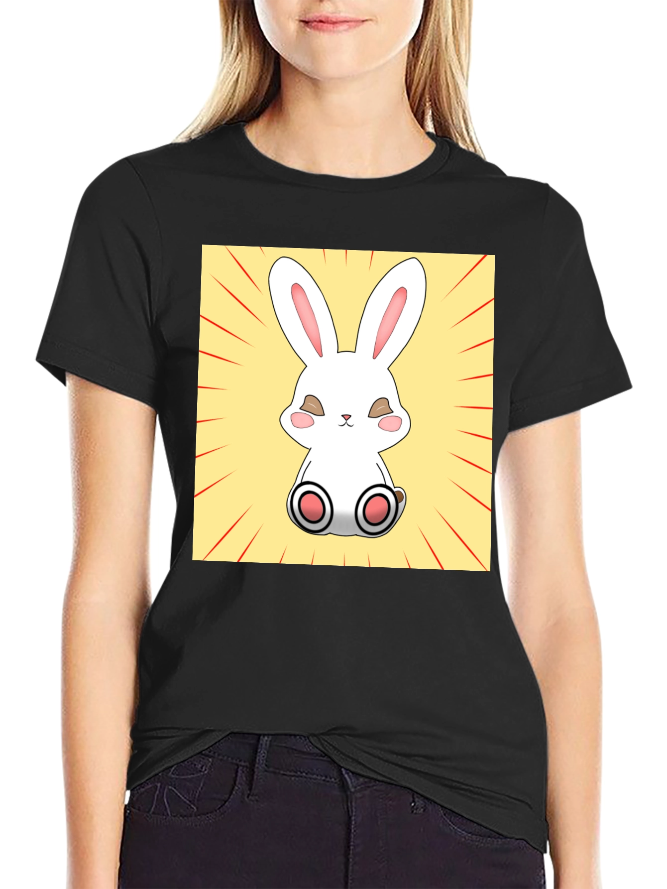 Cute Bunny Graphic Tee - Black Cotton T-Shirt - 2