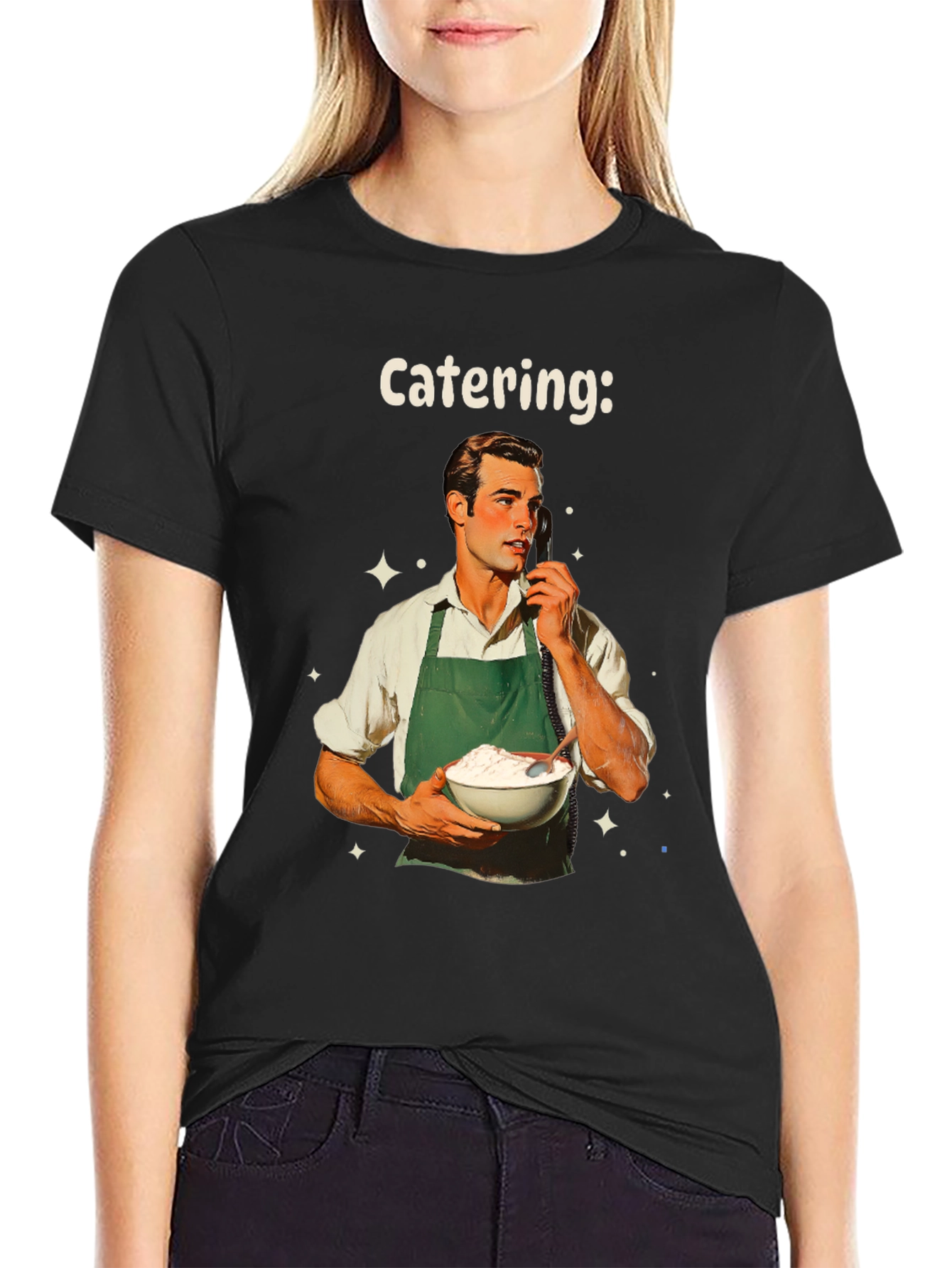 Black Retro Catering T-Shirt - Vintage Food Service Style view 2