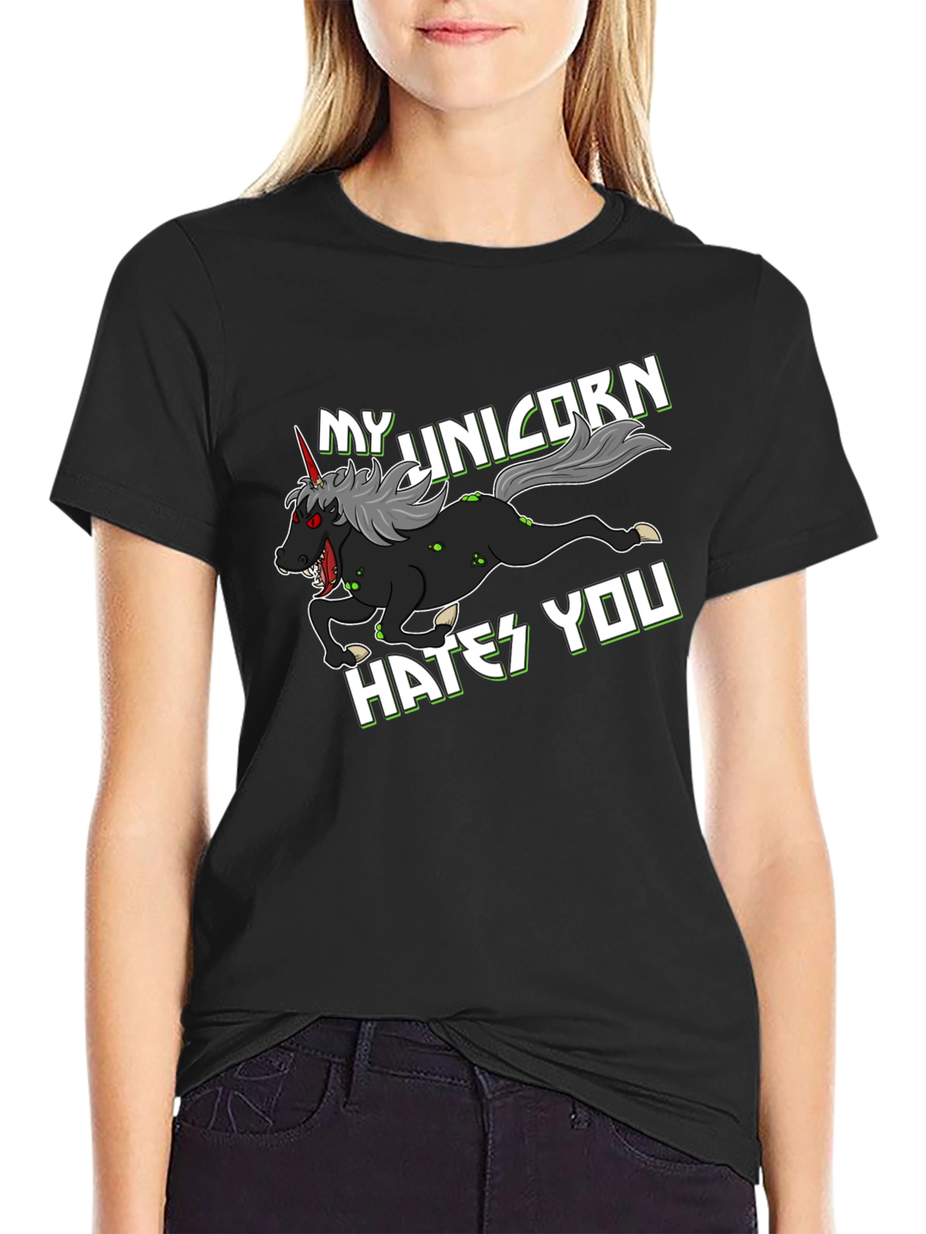 Black My Unicorn Hates You T-Shirt view 2