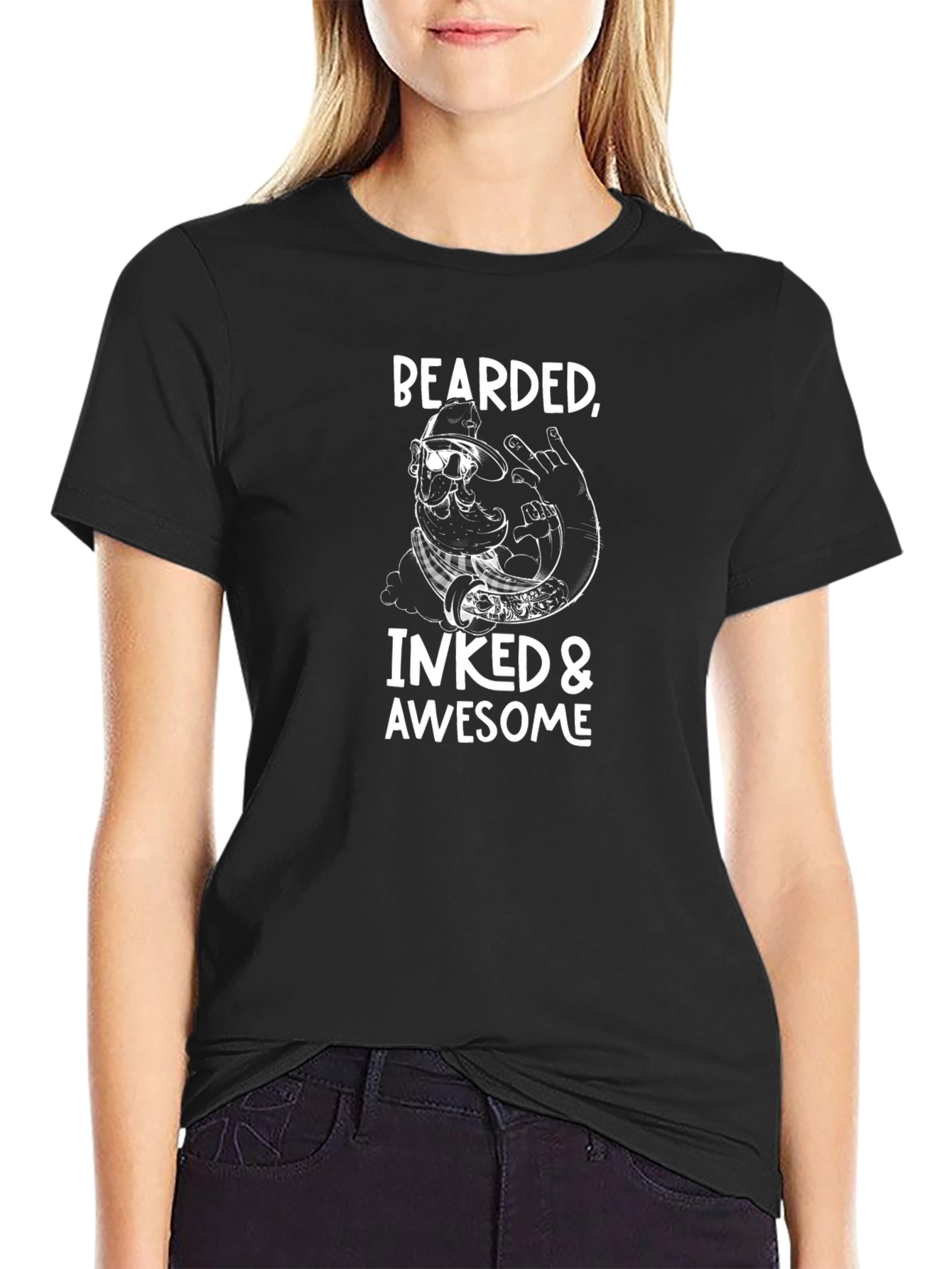 Black Bearded, Inked & Awesome Graphic T-Shirt view 2