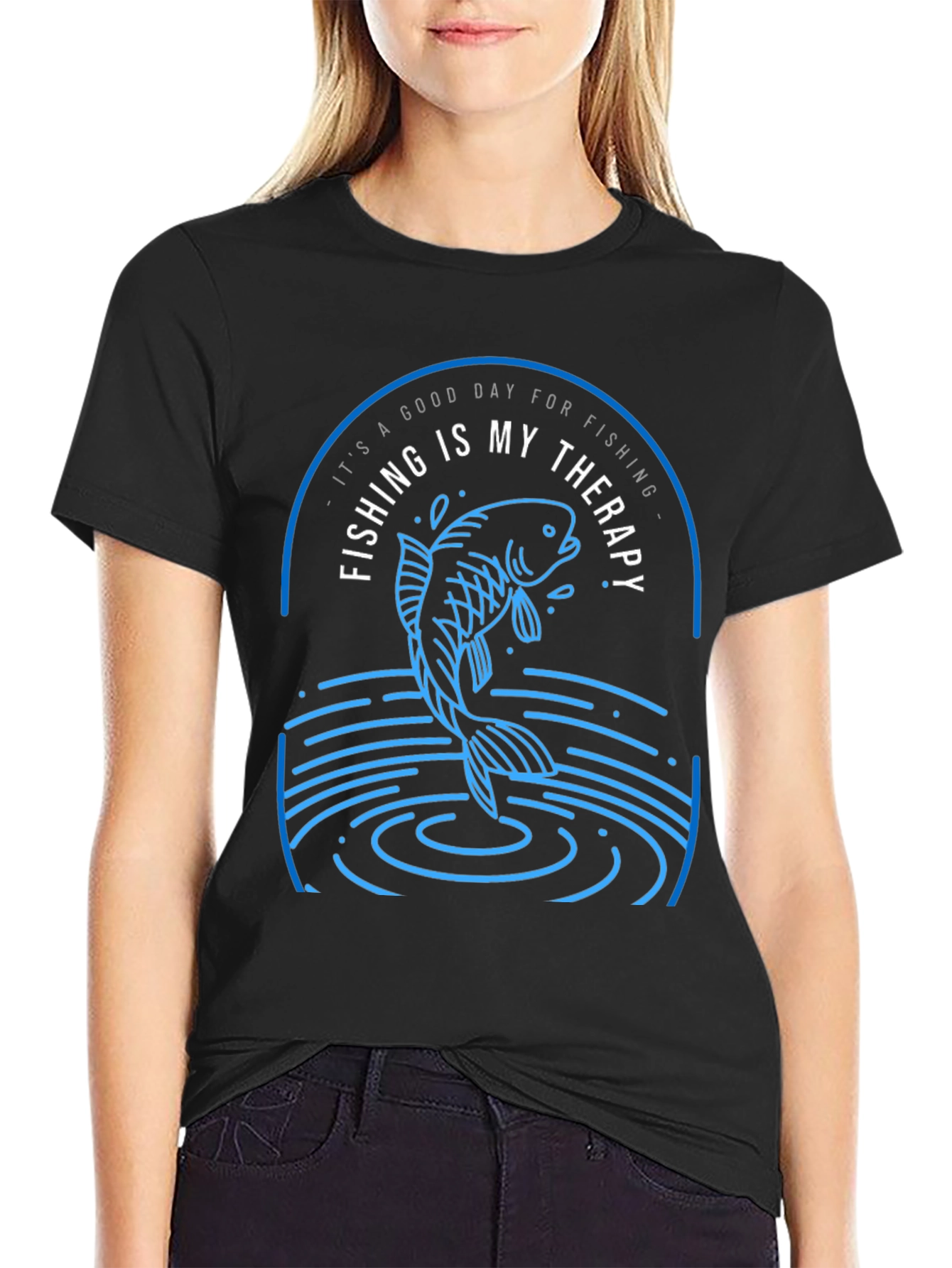 Black Fishing Is My Therapy T-Shirt view 2