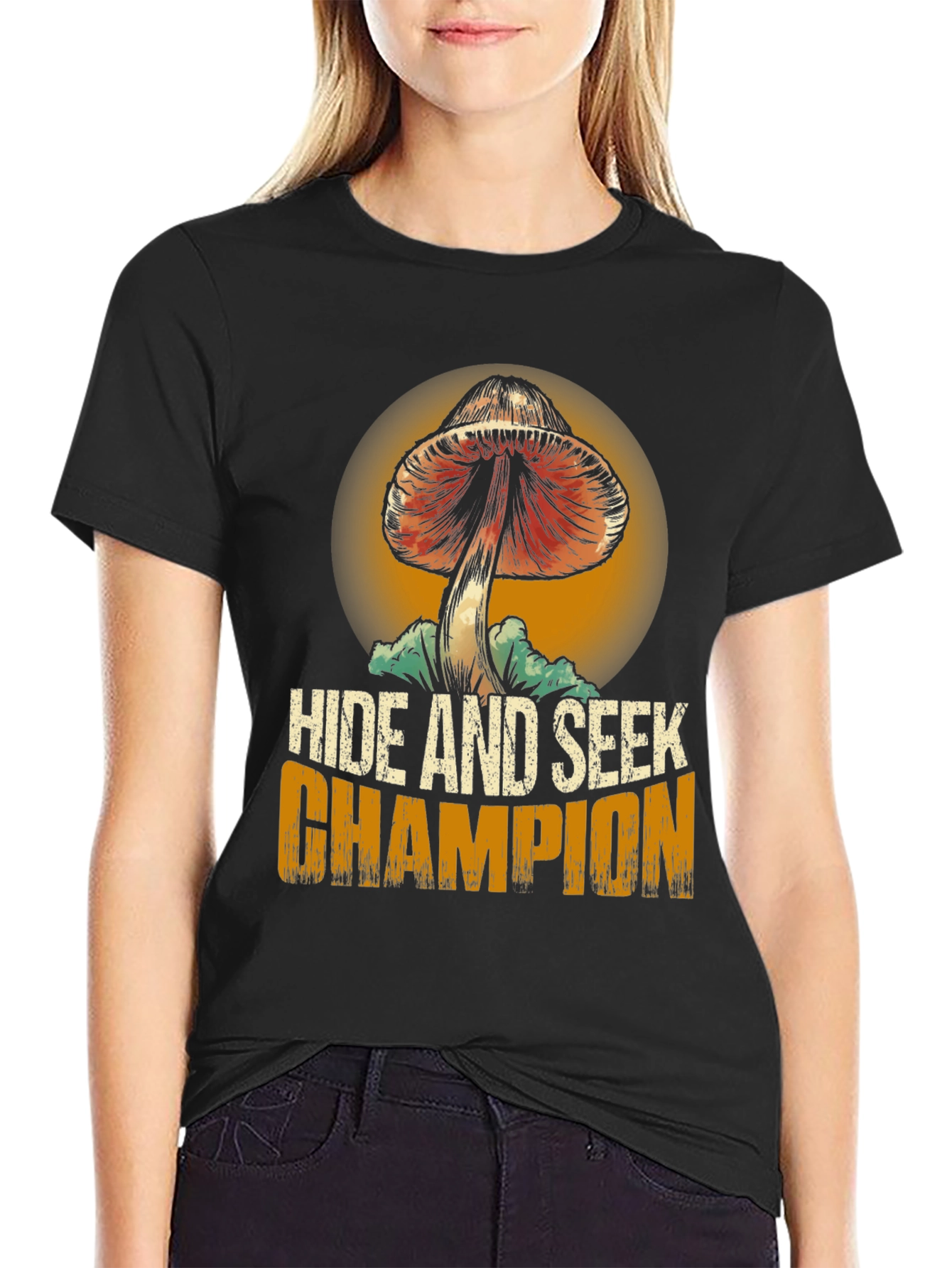 Black Hide and Seek Champion Mushroom Graphic T-Shirt view 2