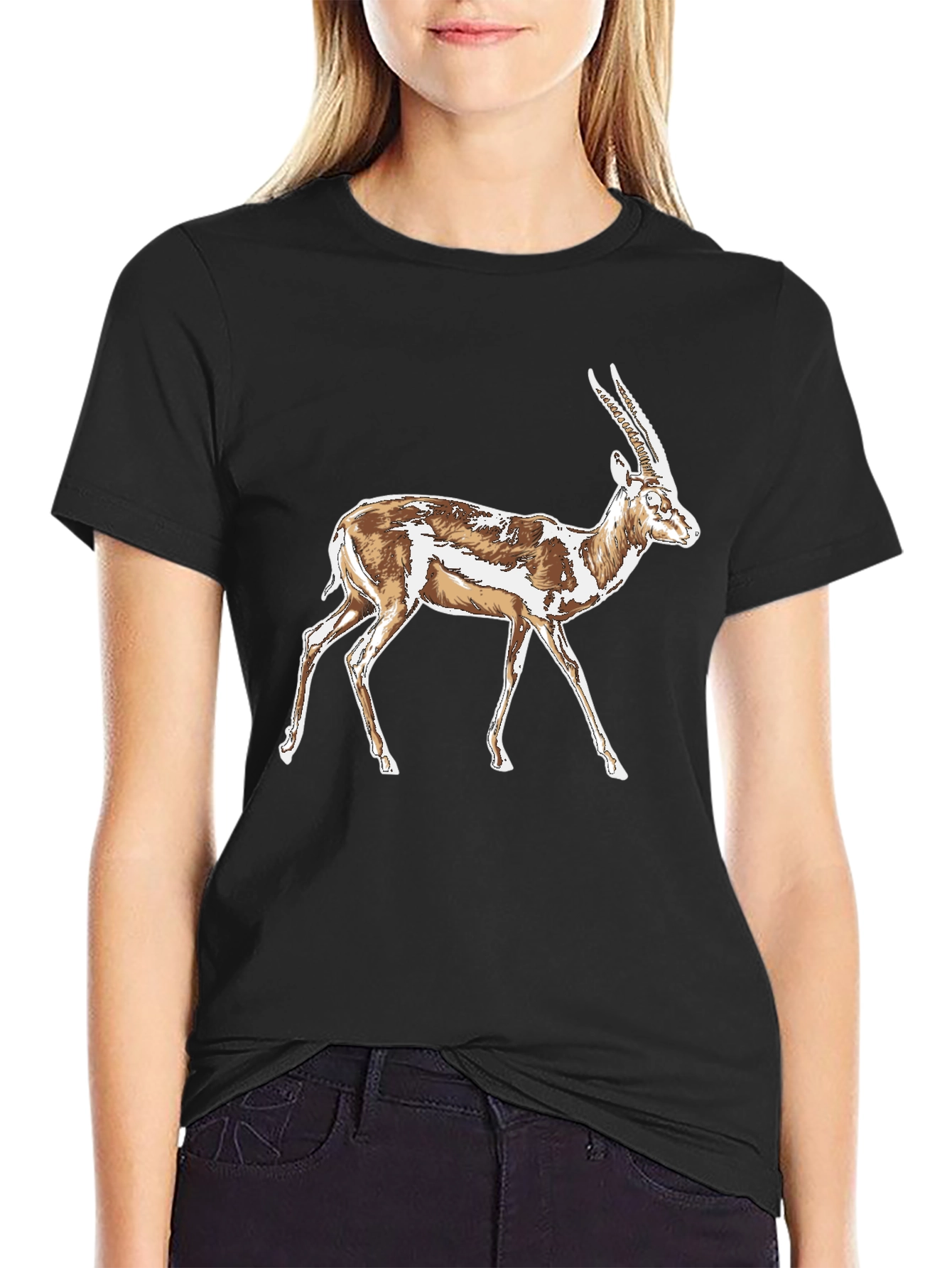 Black Gazelle Graphic T-Shirt - Stylish Animal Print Tee view 2